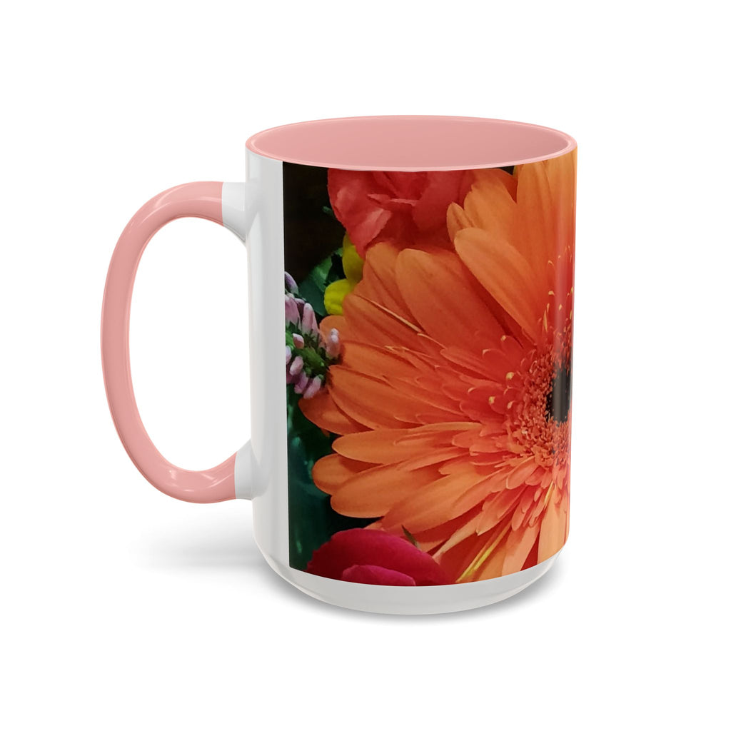 Floral Gerbera Accent Coffee Mug — Orange & Yellow Daisy Photo Wrap (11/15 oz)