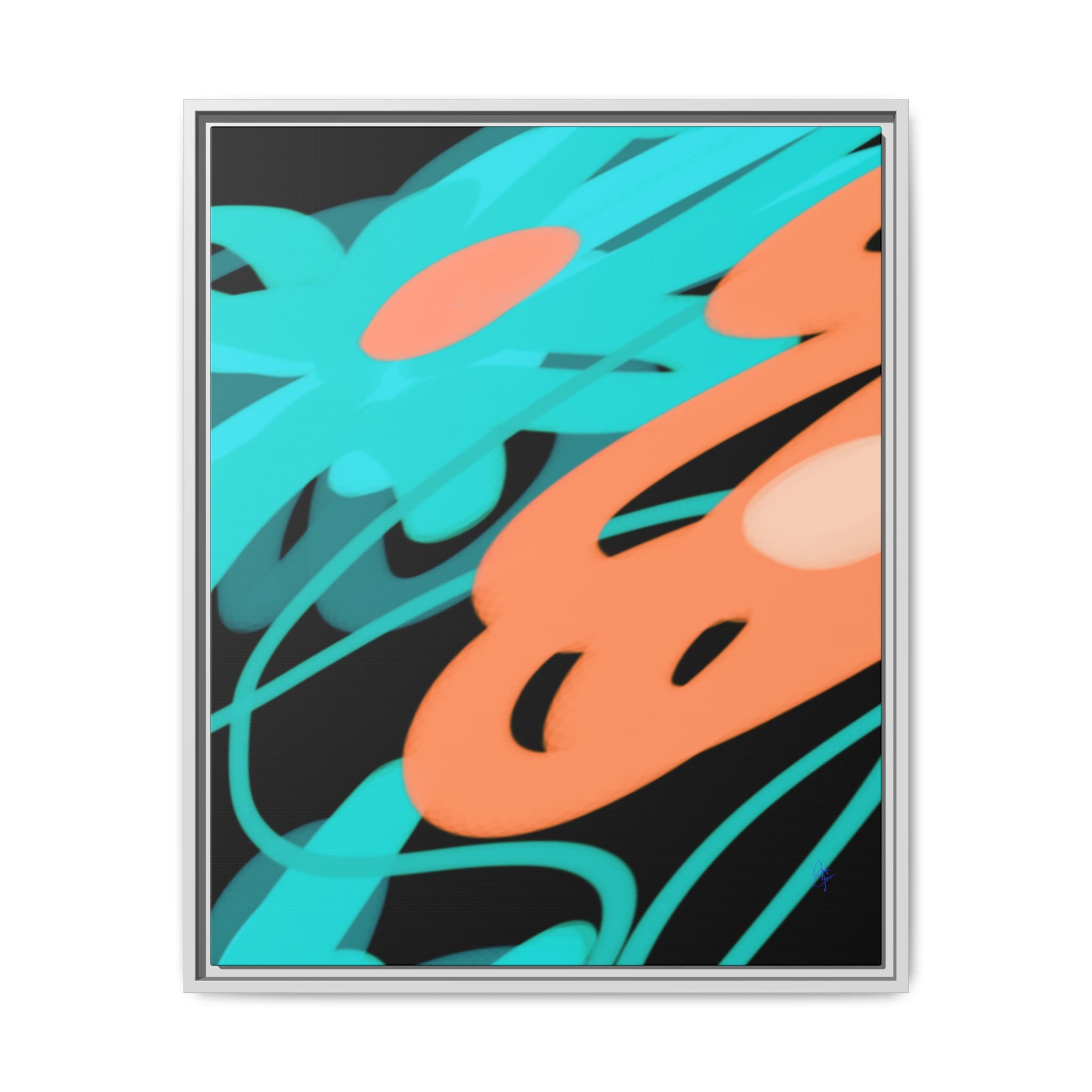Abstract Teal & Coral Splash Framed Canvas