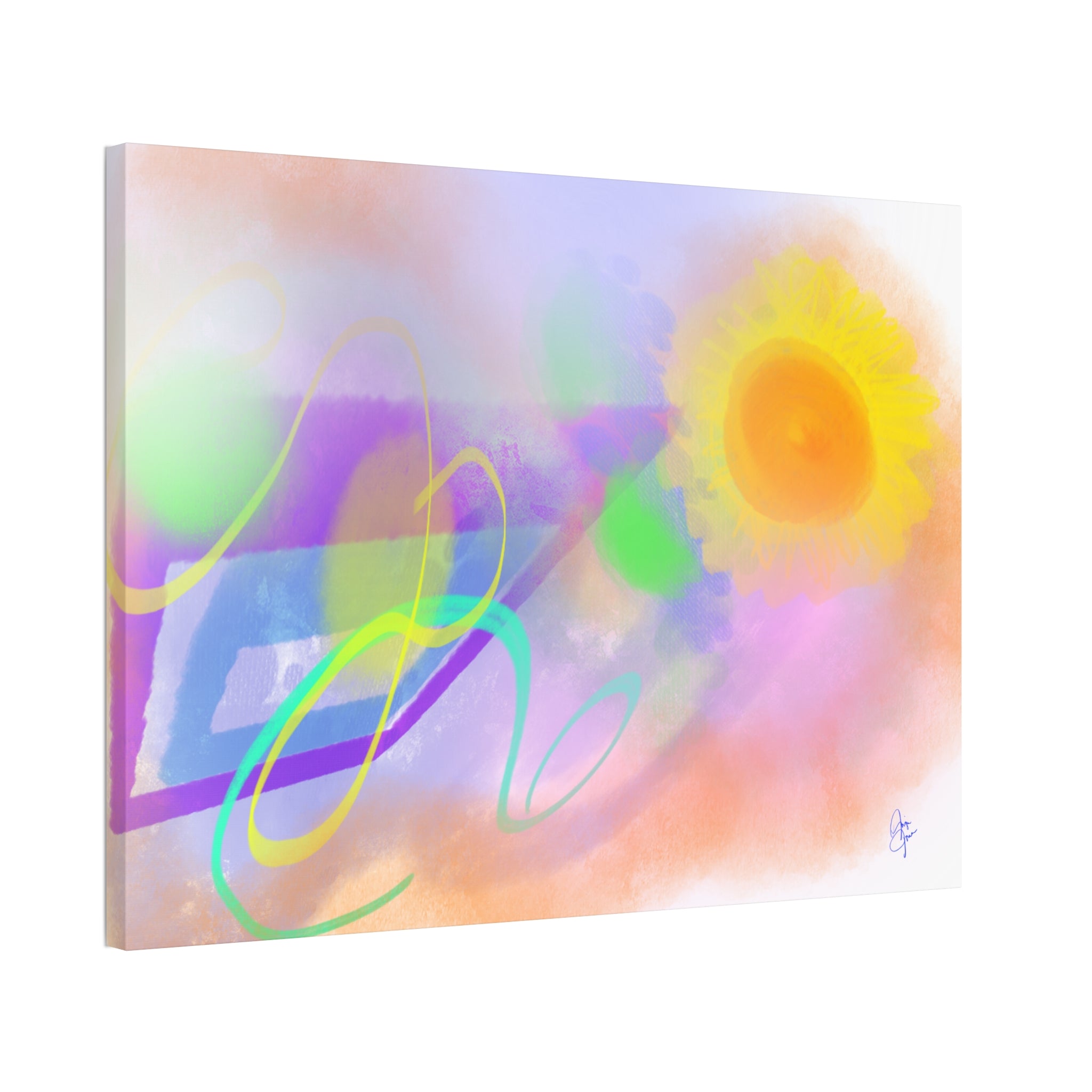 Abstract Sunrise Canvas Wall Art – Bright Pastel Sun & Swirls (1.5" Stretched)
