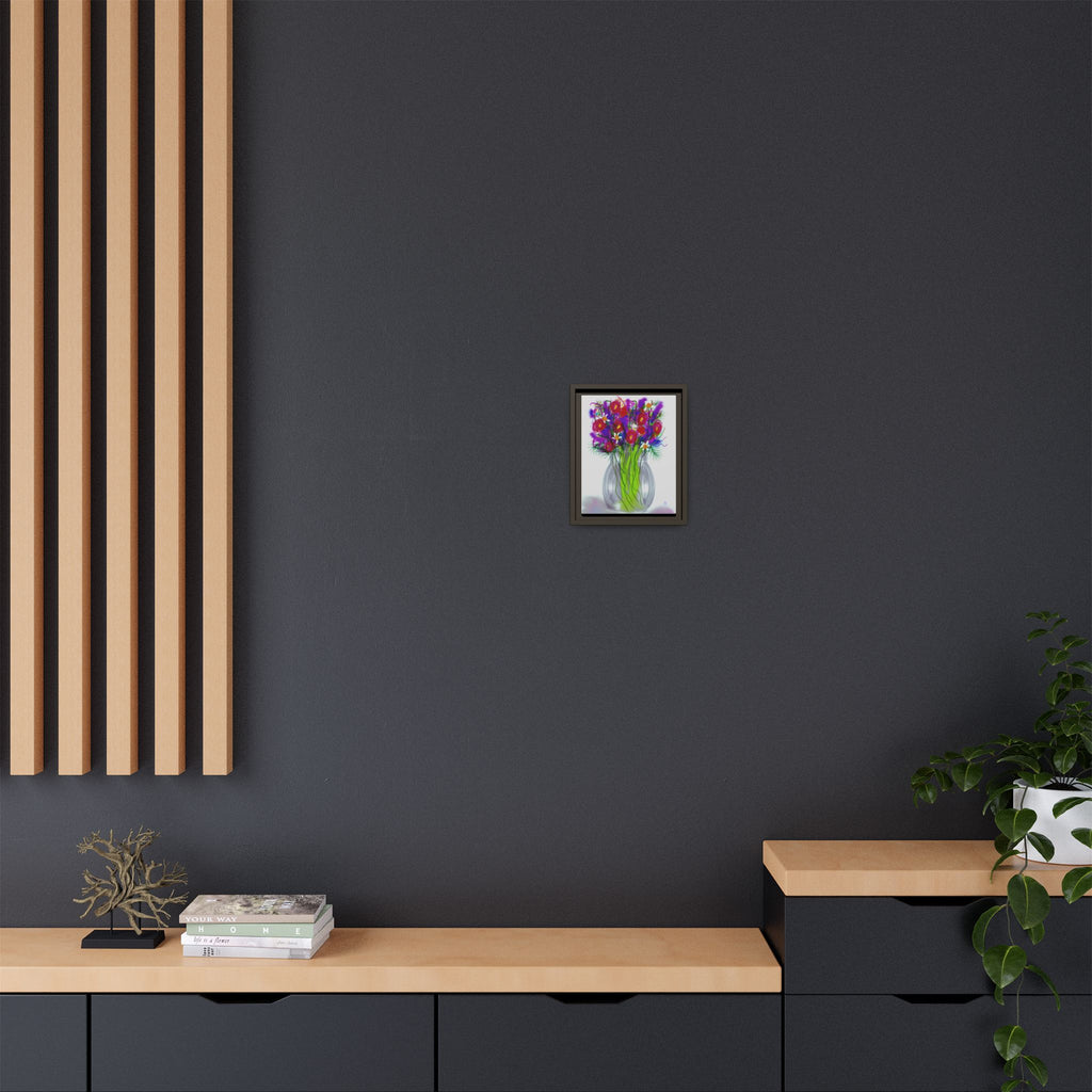 Framed Floral Bouquet Matte Canvas Wall Art — Colorful Abstract Flowers in Vase