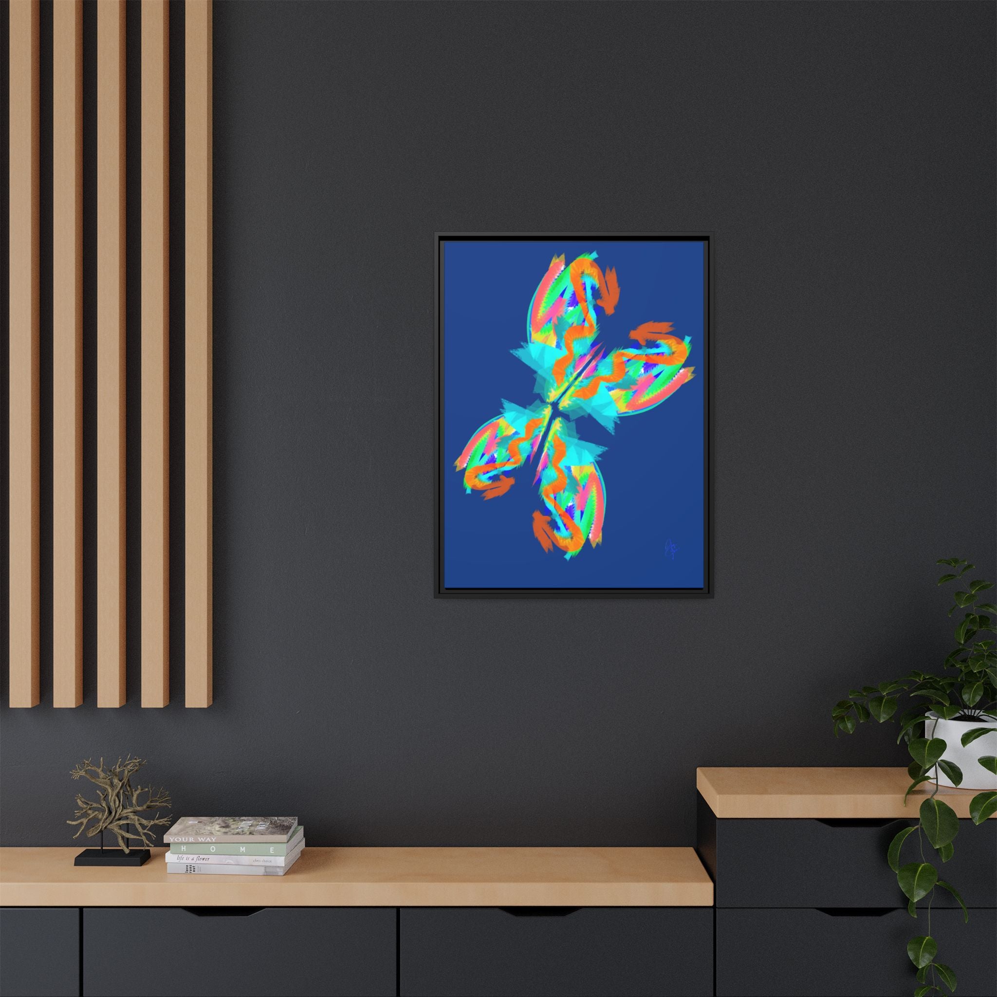 Framed Matte Canvas — Neon Abstract Butterfly Wall Art