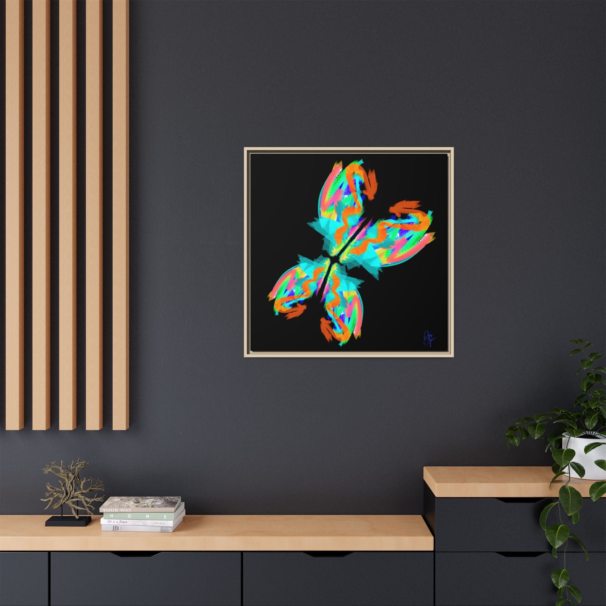 Framed Matte Canvas — Neon Abstract Butterfly Wall Art