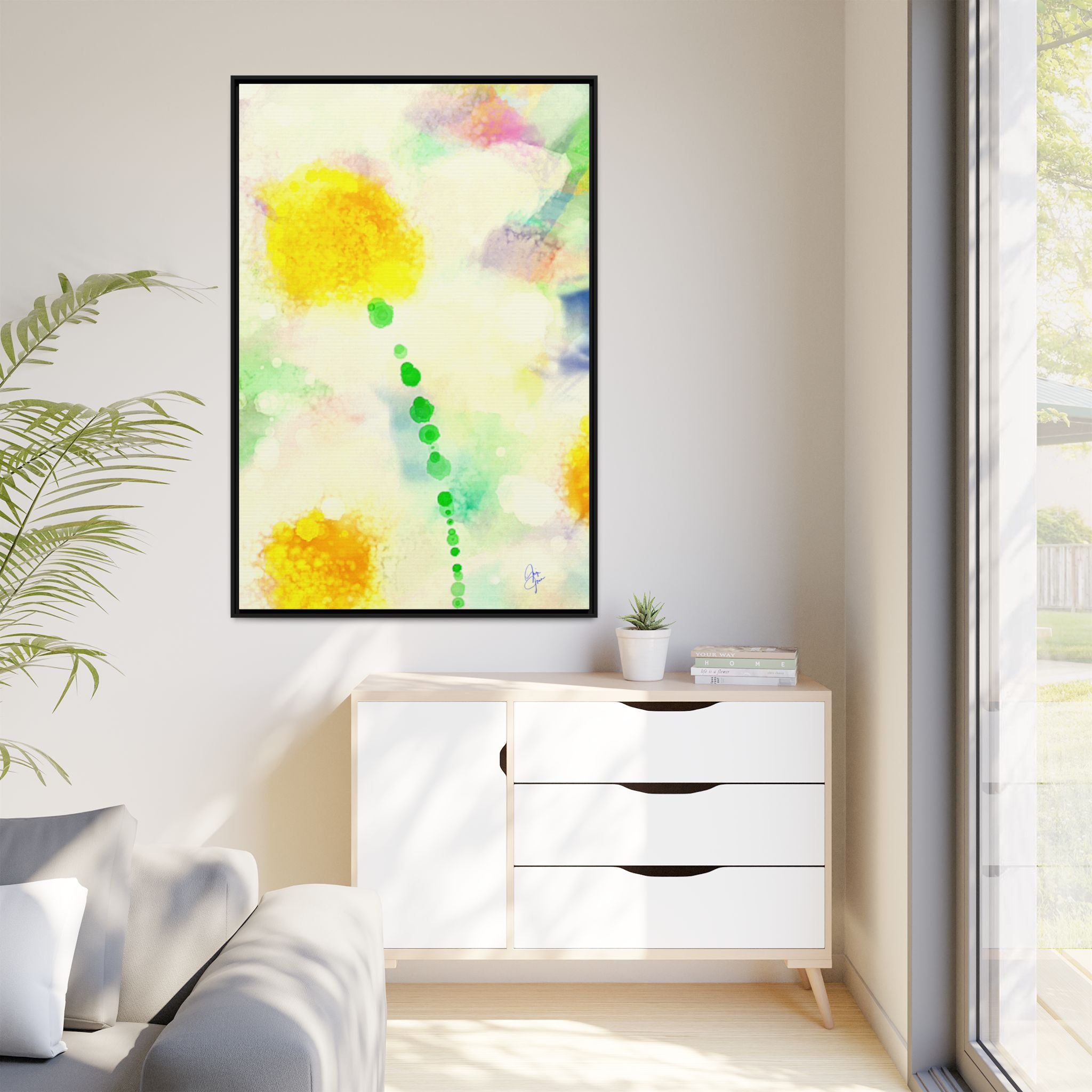 Framed Matte Canvas - Watercolor Yellow Floral Abstract Wall Art