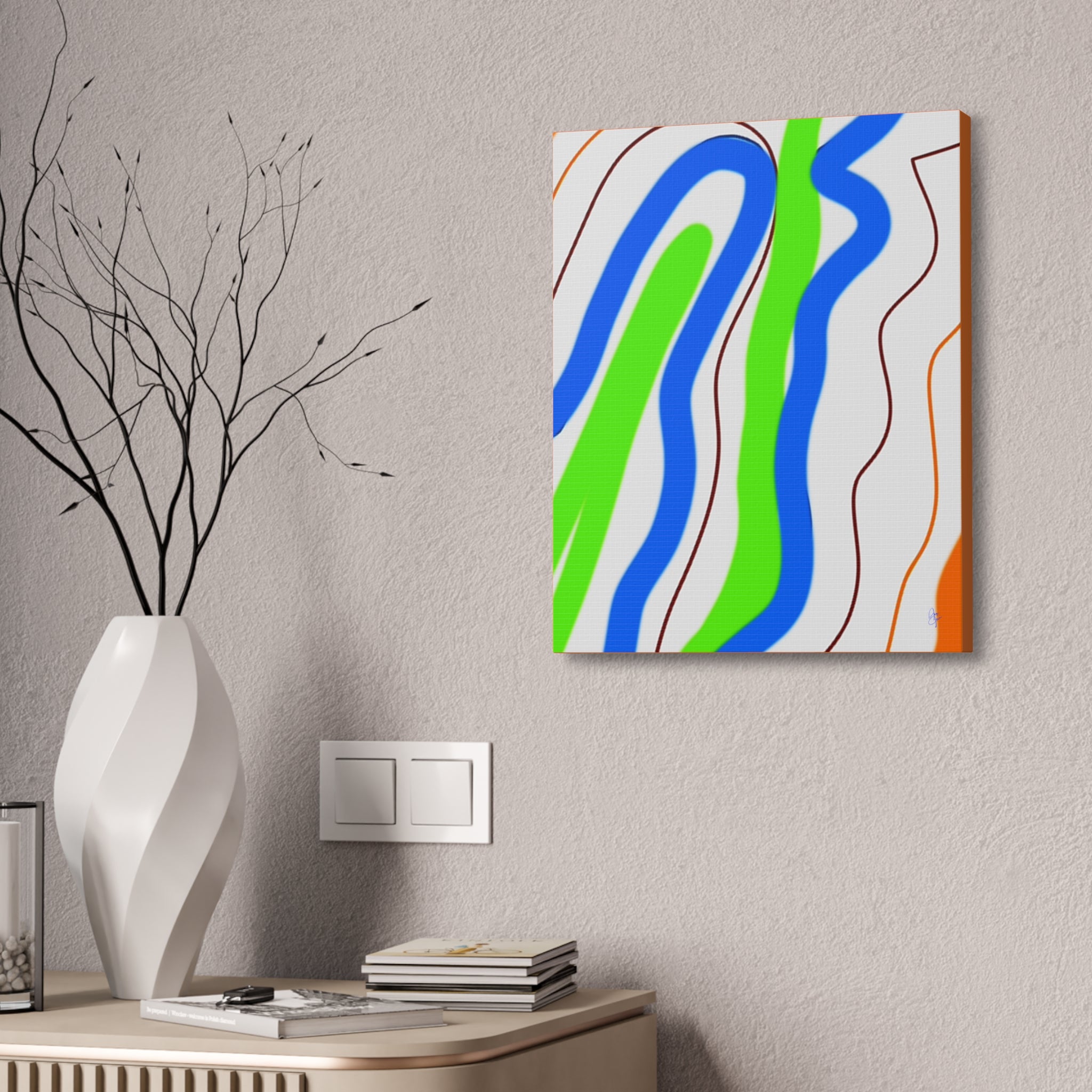 Abstract Wavy Stripes Canvas Print — Colorful Blue, Green & Orange Wall Art