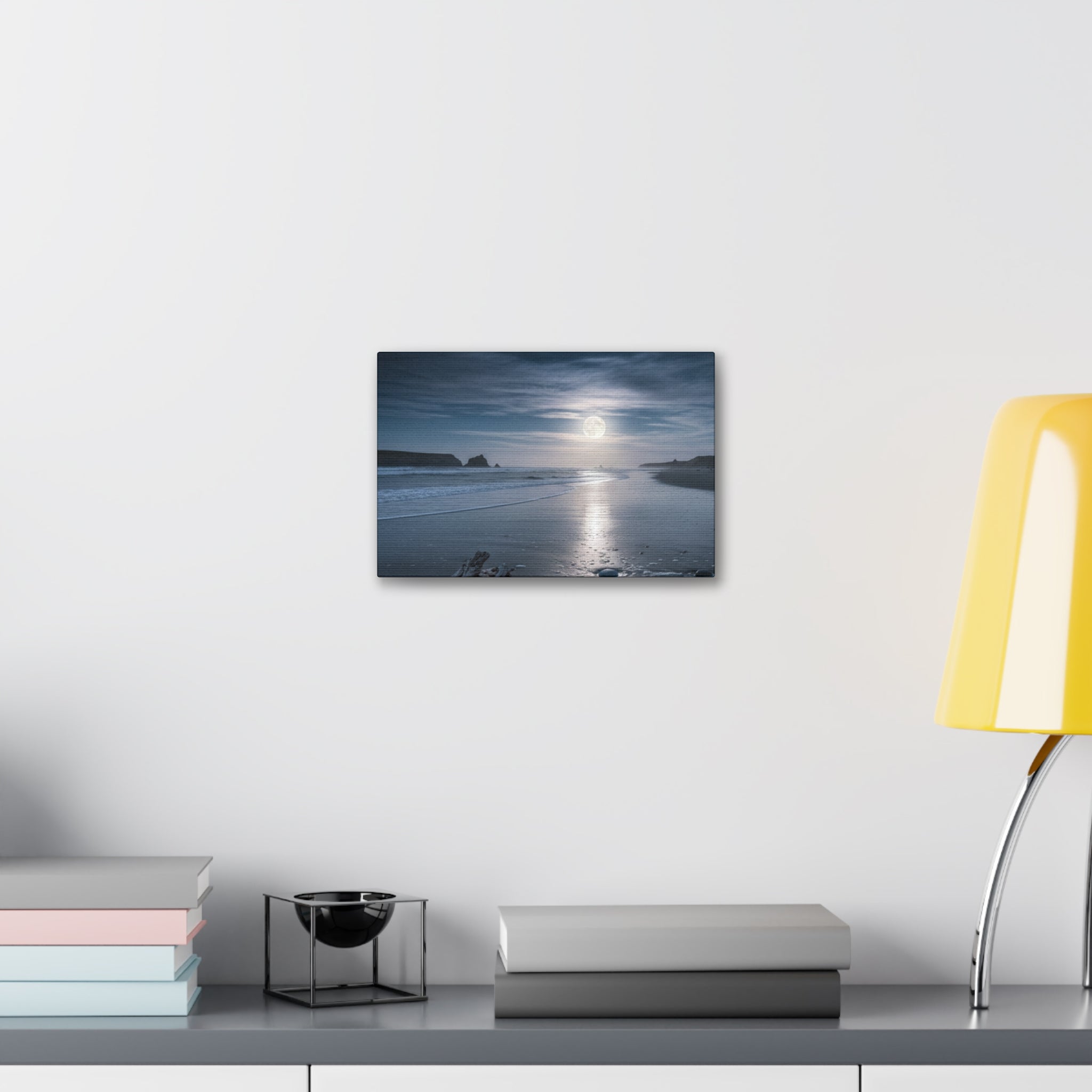 Moonlit Beach Canvas Wall Art — Tranquil Ocean Nightscape