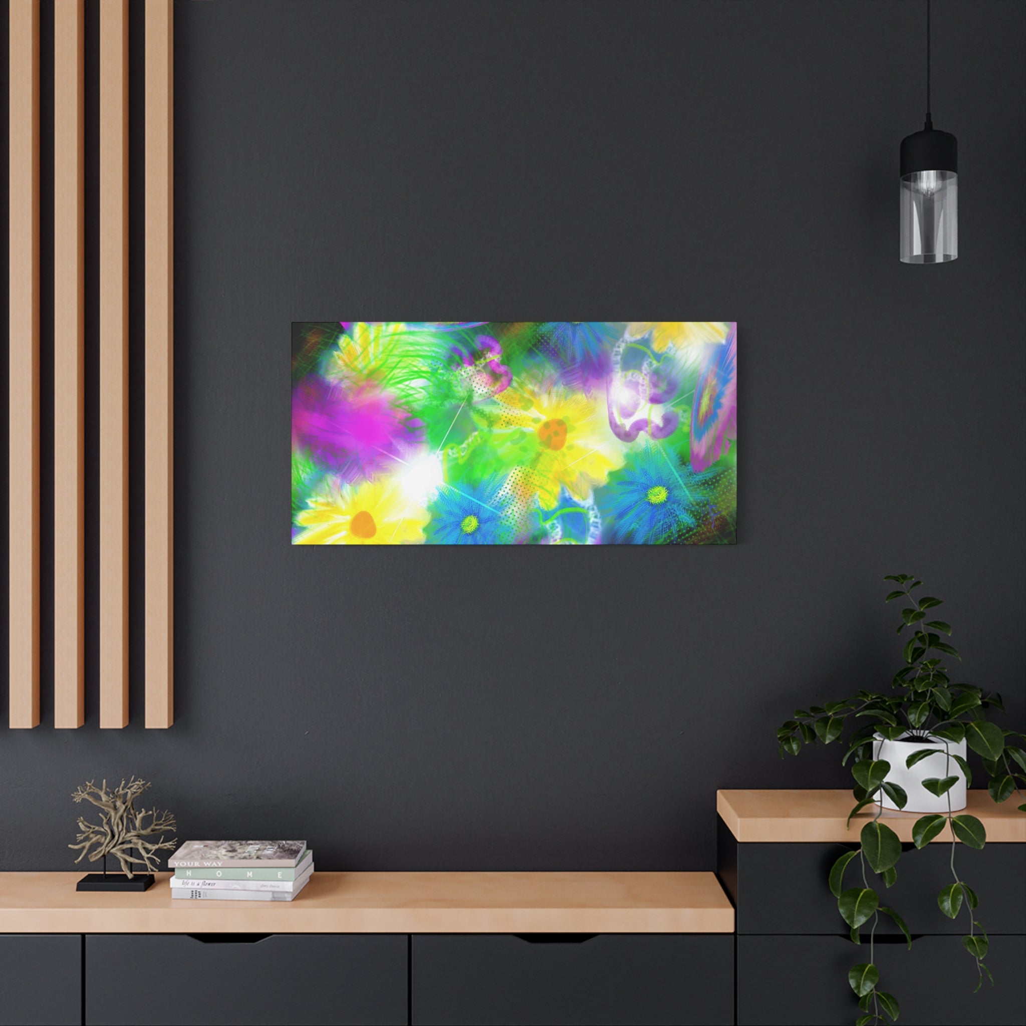 Bright Floral Abstract Matte Canvas Wall Art — Vibrant Daisy Pop