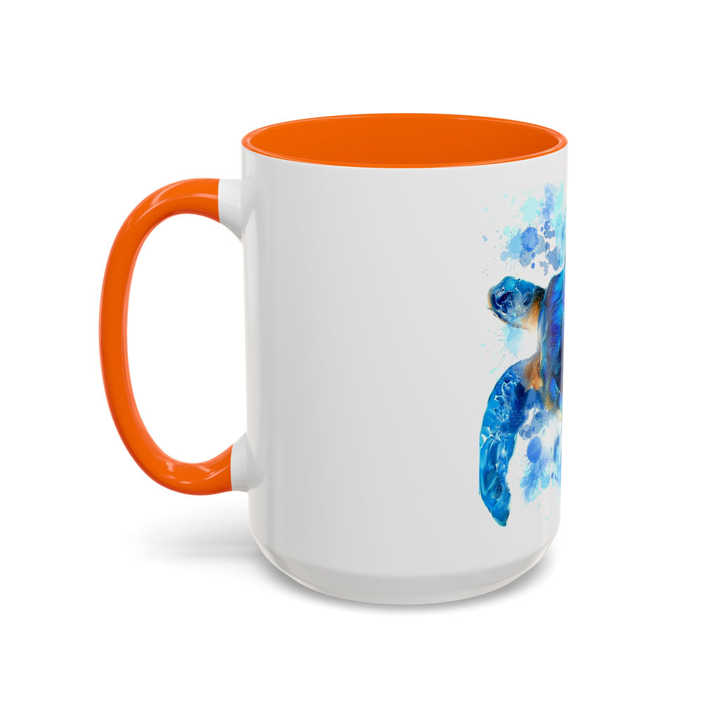 Blue Sea Turtle Accent Coffee Mug — Watercolor Ocean Turtle 11/15oz