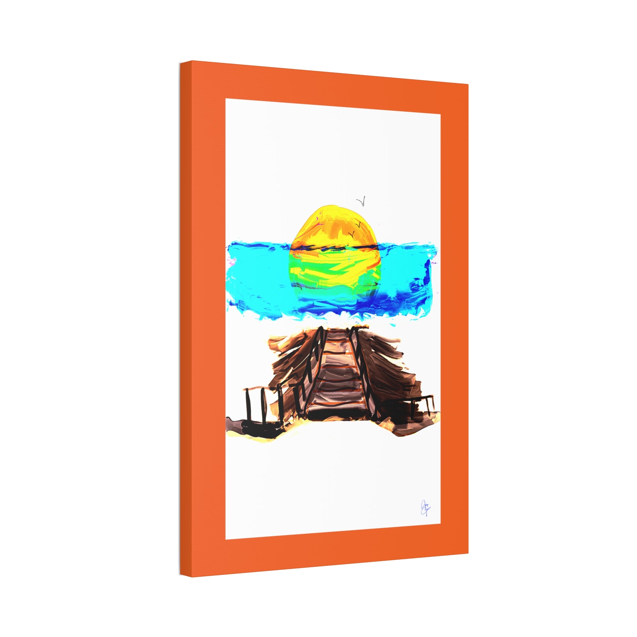 Beach Pier Sunrise Canvas Wall Art – Vibrant Tropical Seascape on Stretched Canvas