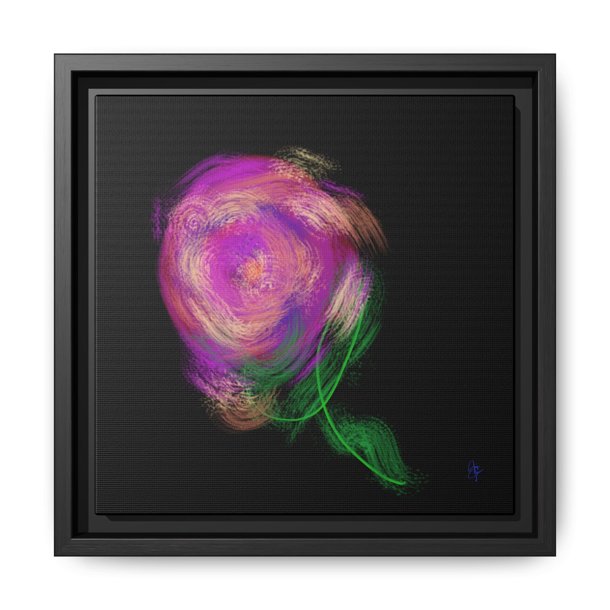 Abstract Rose Swirl Matte Framed Canvas — Multicolor Floral Wall Art