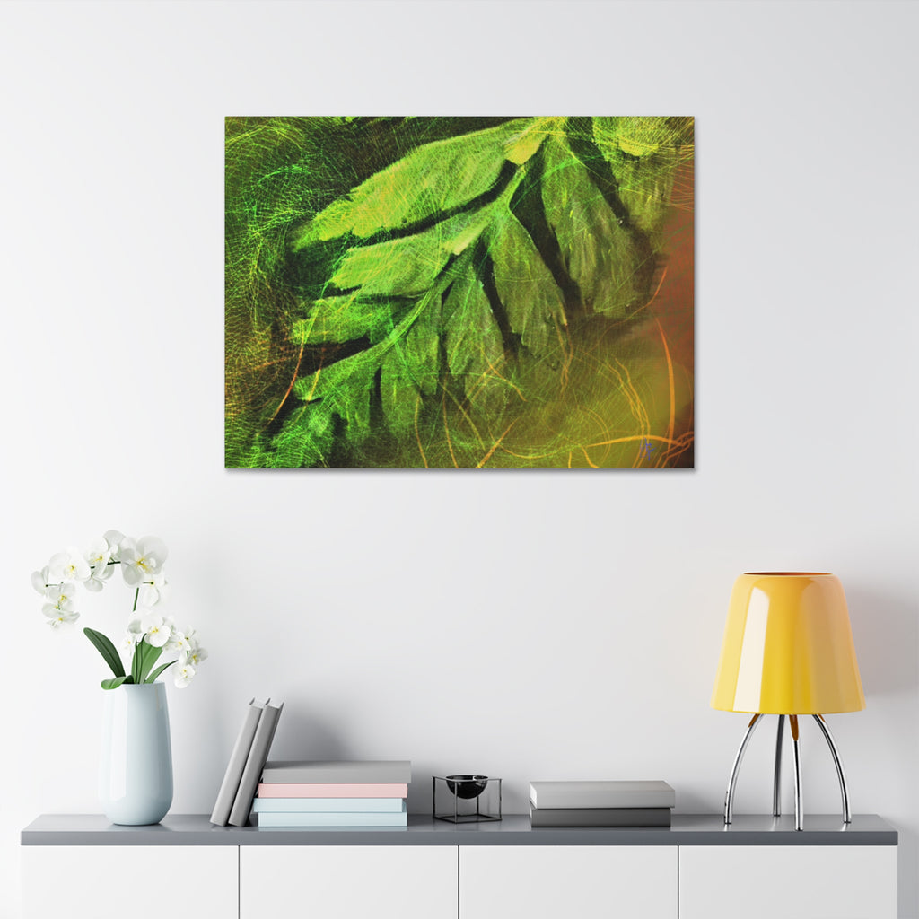 Botanical Leaf Art Canvas — Green Fern Stretched Canvas (1.5" Depth)