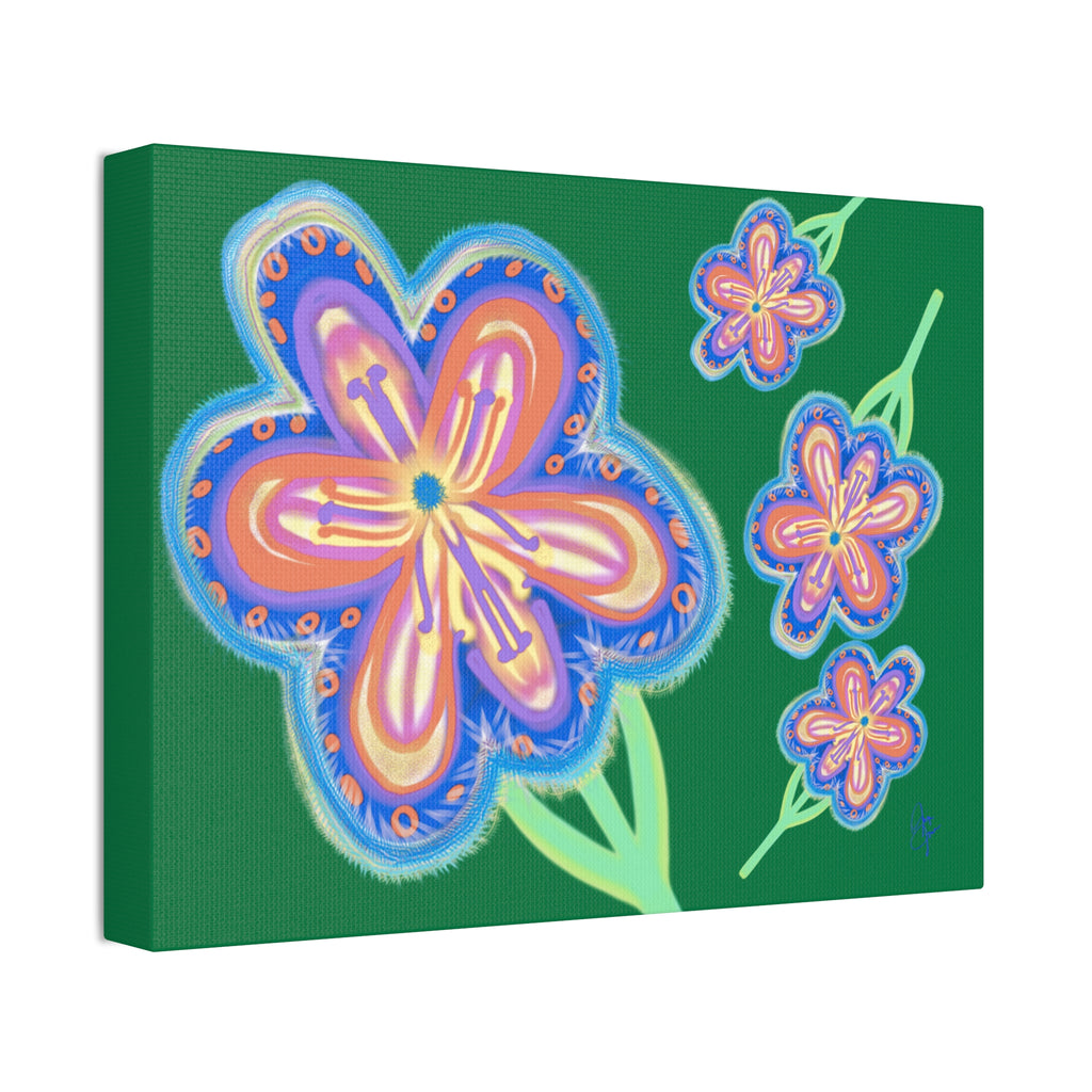 Floral Pop Canvas — Bright Blue Hand-Drawn Flowers Stretched Canvas