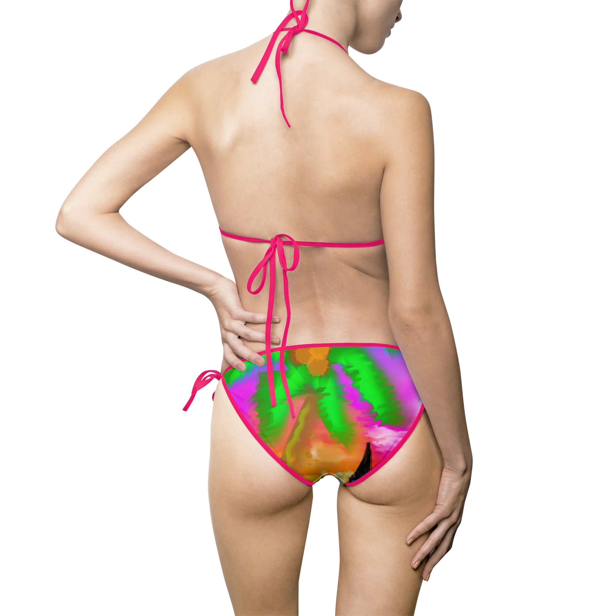 Tropical Palm Watercolor Bikini — Colorful Tie-Side Swimsuit