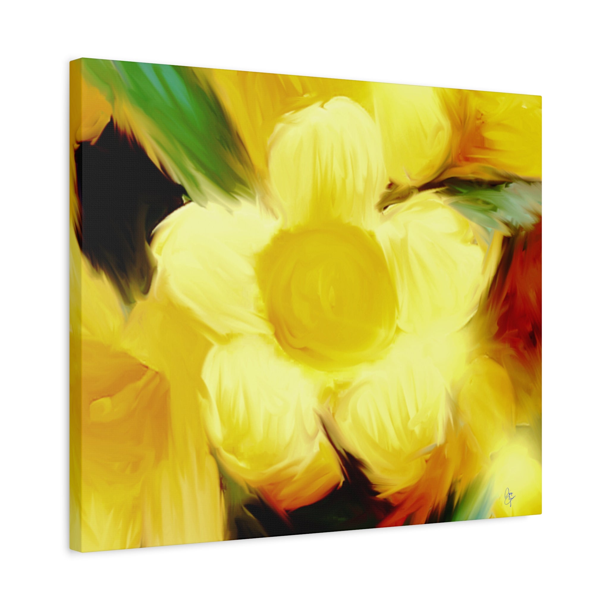 Yellow Floral Canvas Wall Art – Bright Sunflower-Style Painting, Matte Stretched Print
