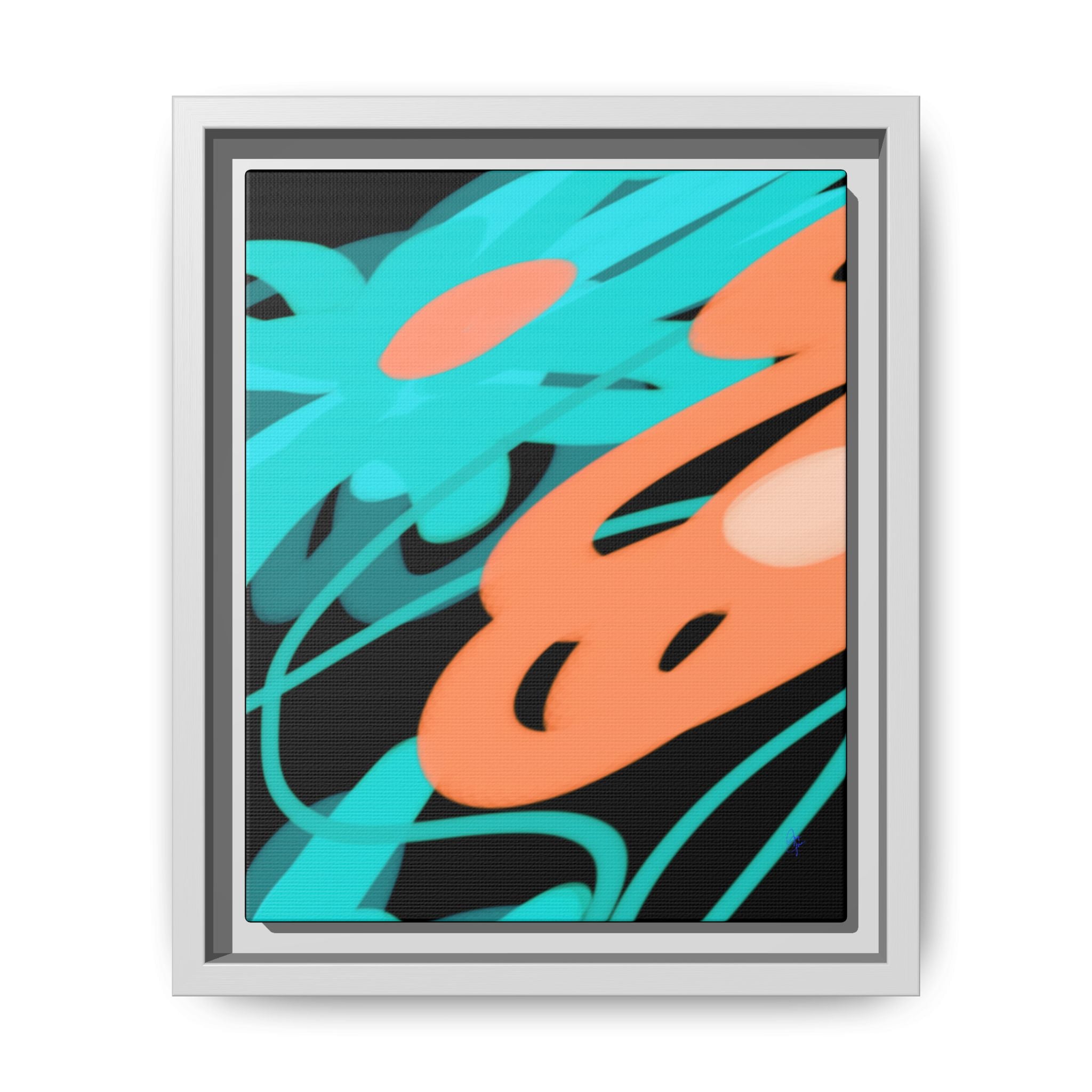 Abstract Teal & Coral Splash Framed Canvas