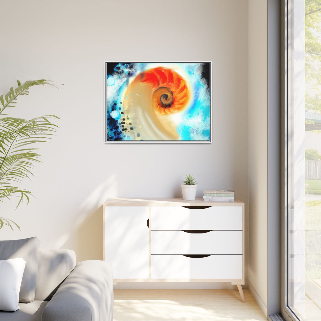 Framed Abstract Spiral Canvas Art — Vibrant Nautical Wave Print