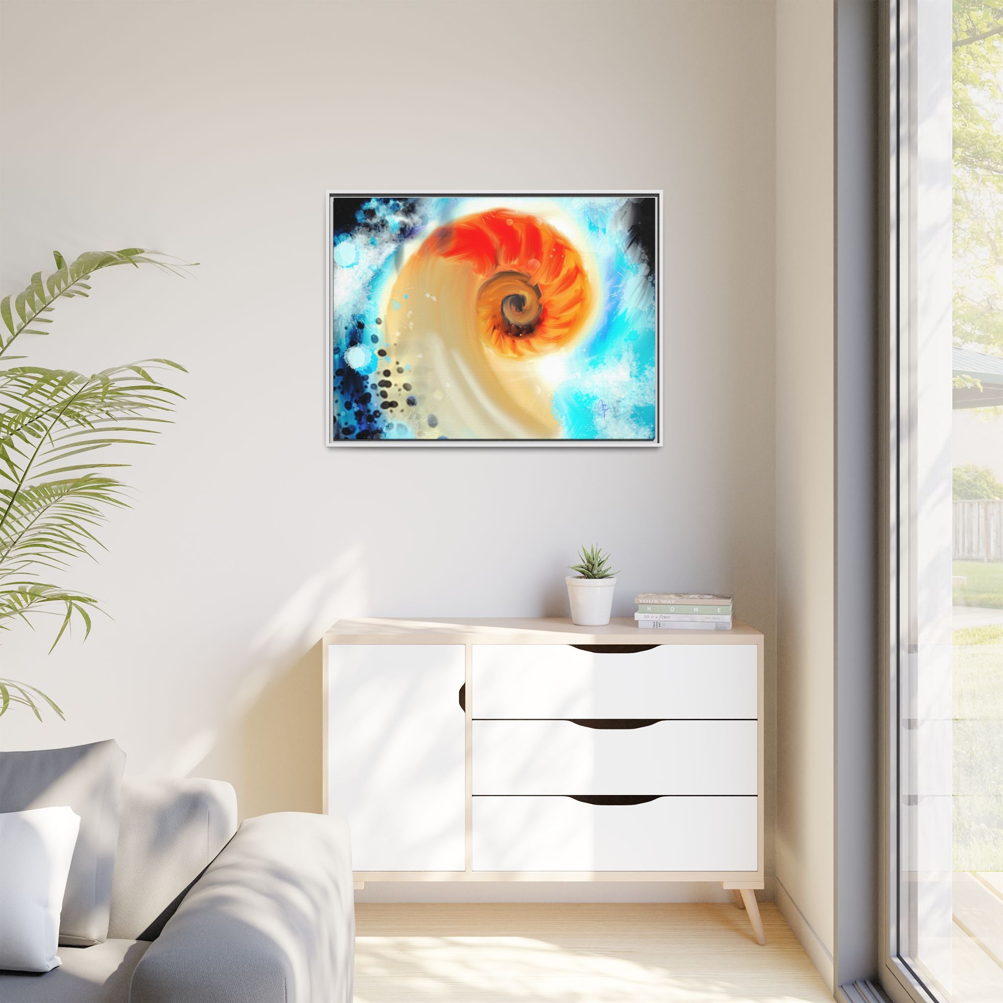 Framed Abstract Spiral Canvas Art — Vibrant Nautical Wave Print