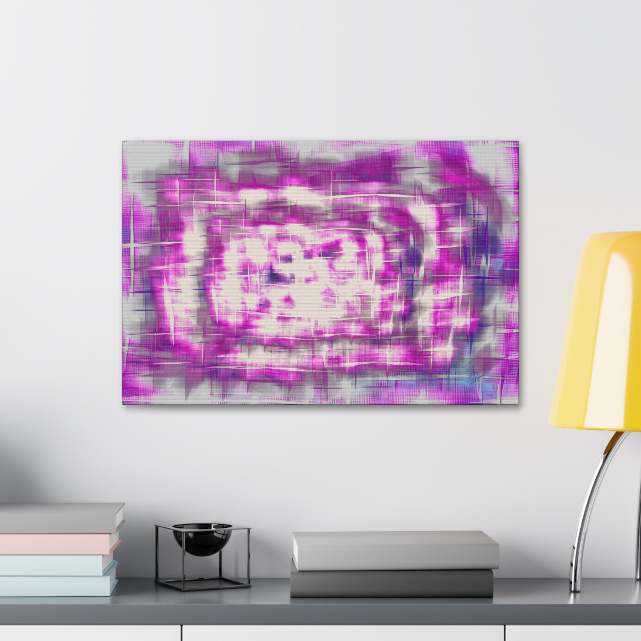 Purple Abstract Stretched Canvas Wall Art — Pink White Geometric Texture