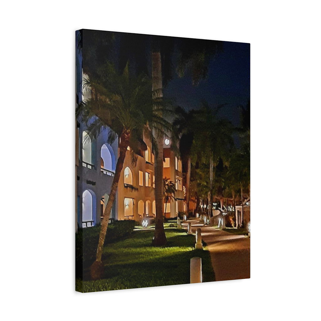 Tropical Night Hotel Matte Canvas Wall Art