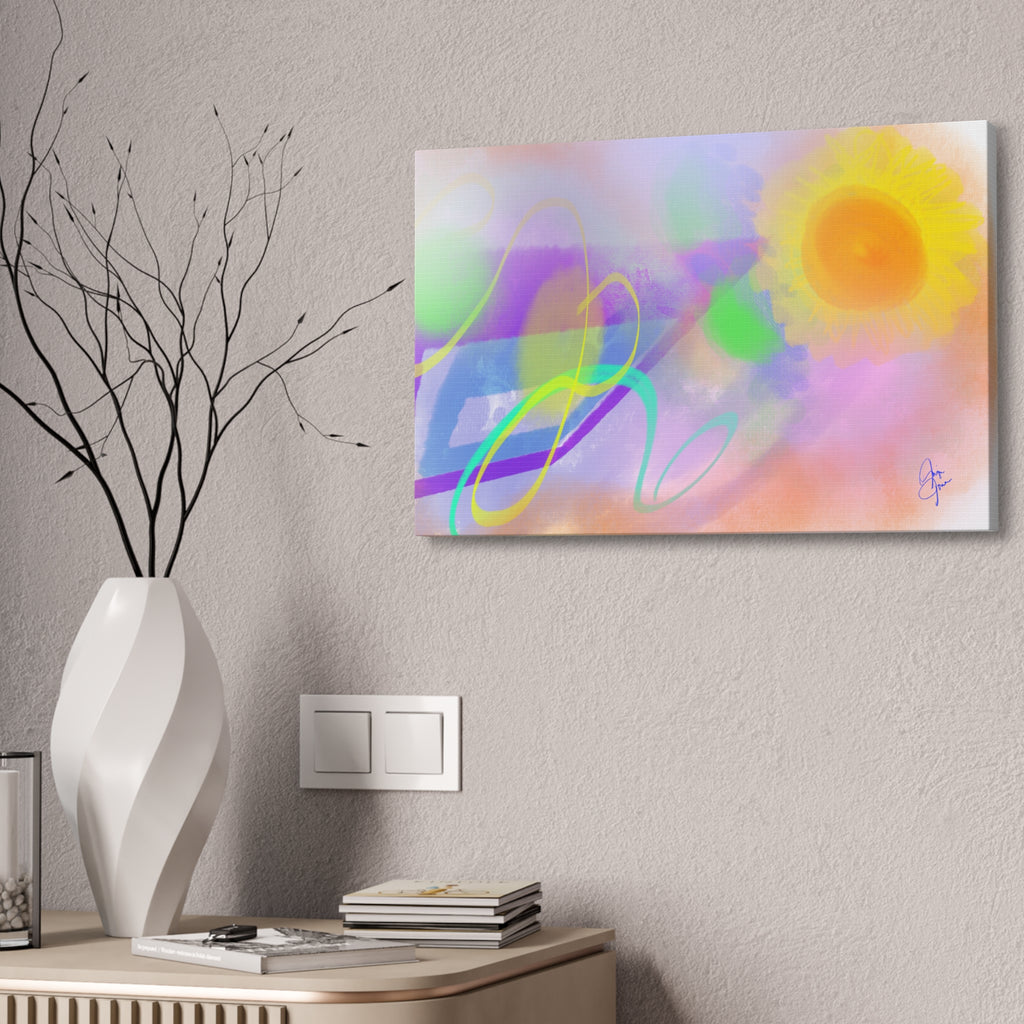 Abstract Sunrise Canvas Wall Art – Bright Pastel Sun & Swirls (1.5" Stretched)