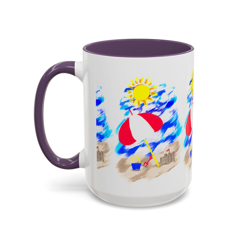 Beach Scene Coffee Mug – Summer Umbrella, Sun & Sandcastle Accent Mug