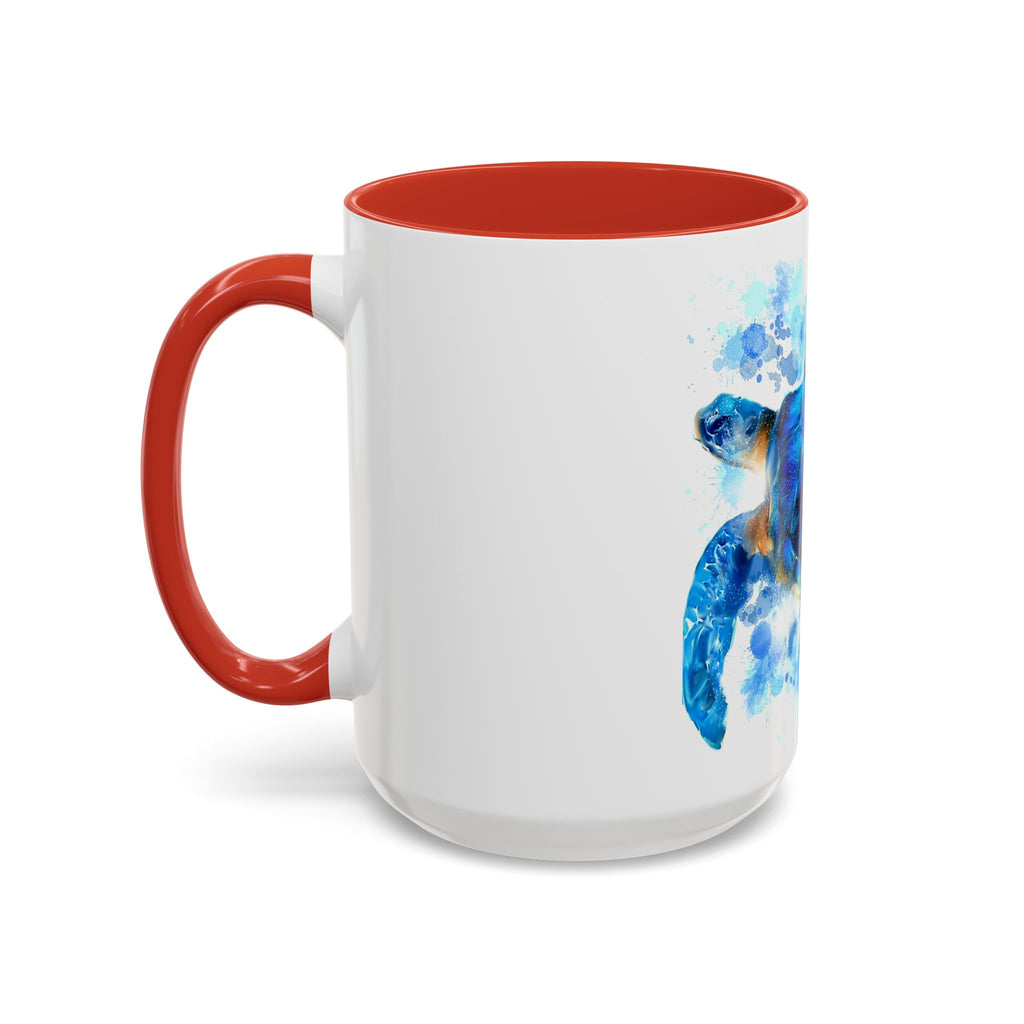 Blue Sea Turtle Accent Coffee Mug — Watercolor Ocean Turtle 11/15oz