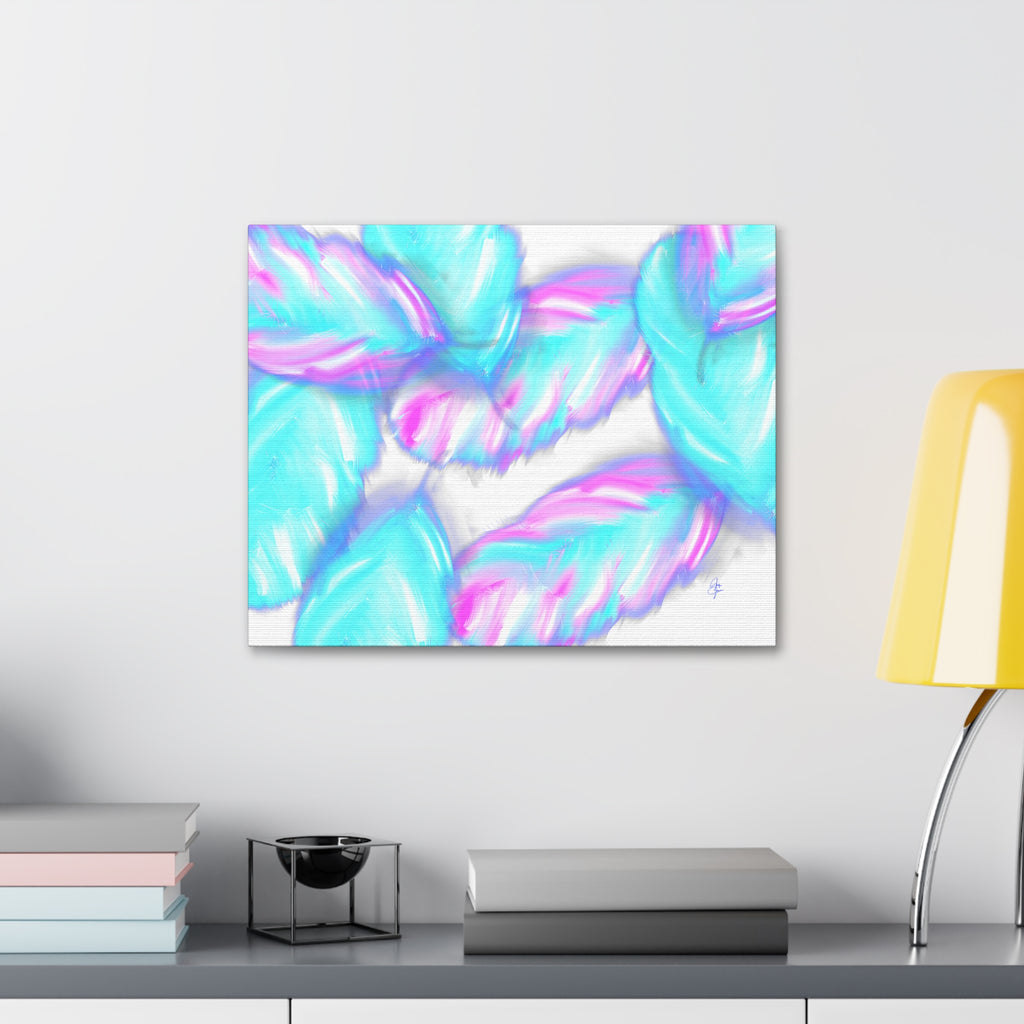 Abstract Neon Feathers Canvas Print — Turquoise & Pink Stretched Wall Art