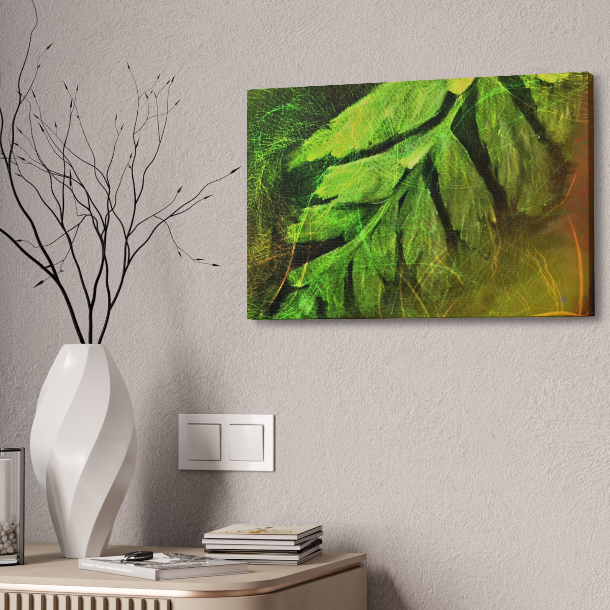 Botanical Leaf Art Canvas — Green Fern Stretched Canvas (1.5" Depth)