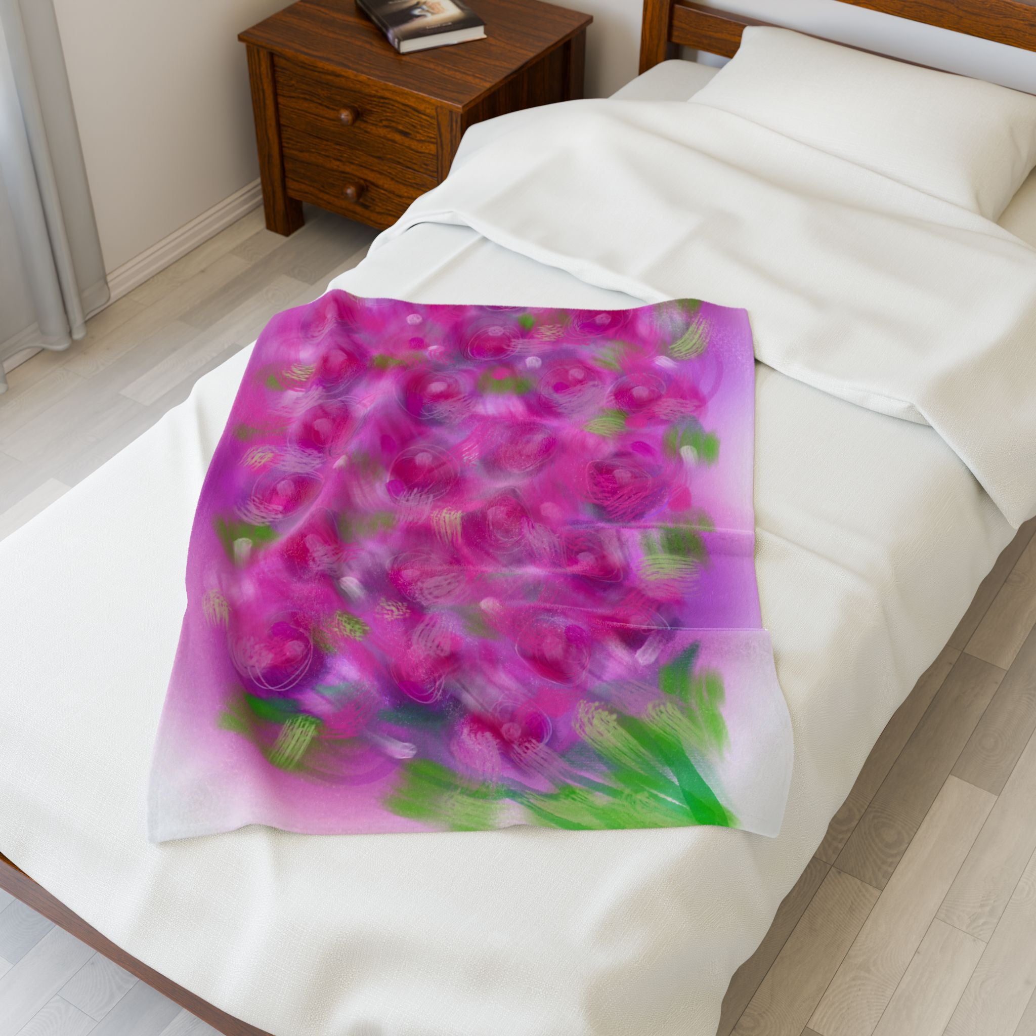 Velveteen Plush Blanket — Pink Rose Garden Floral Throw