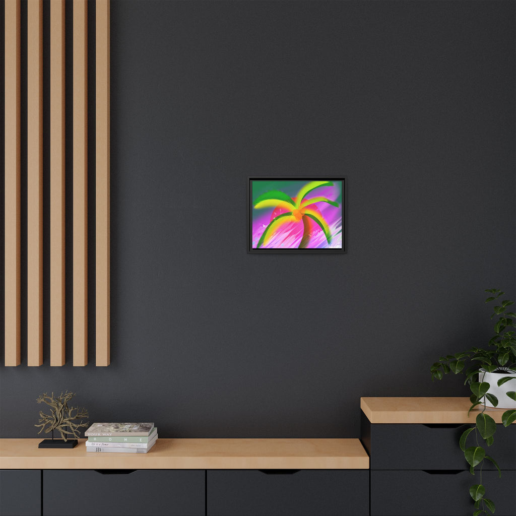 Framed Matte Canvas Print — Neon Palm Beach Art