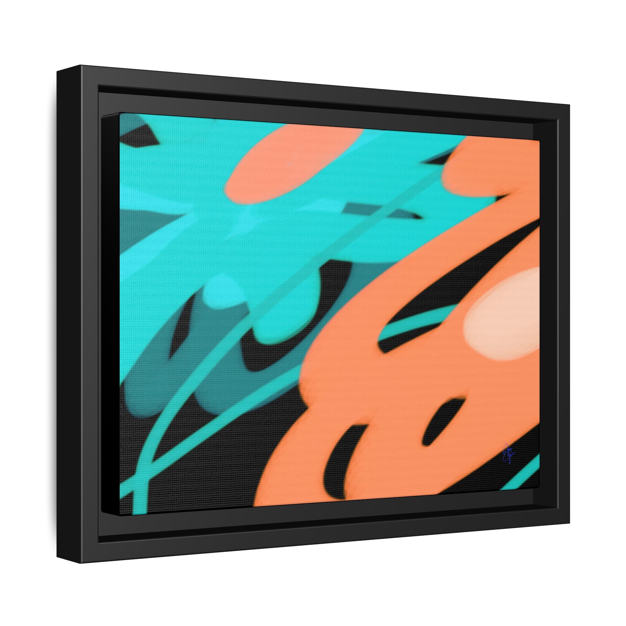 Abstract Teal & Coral Splash Framed Canvas