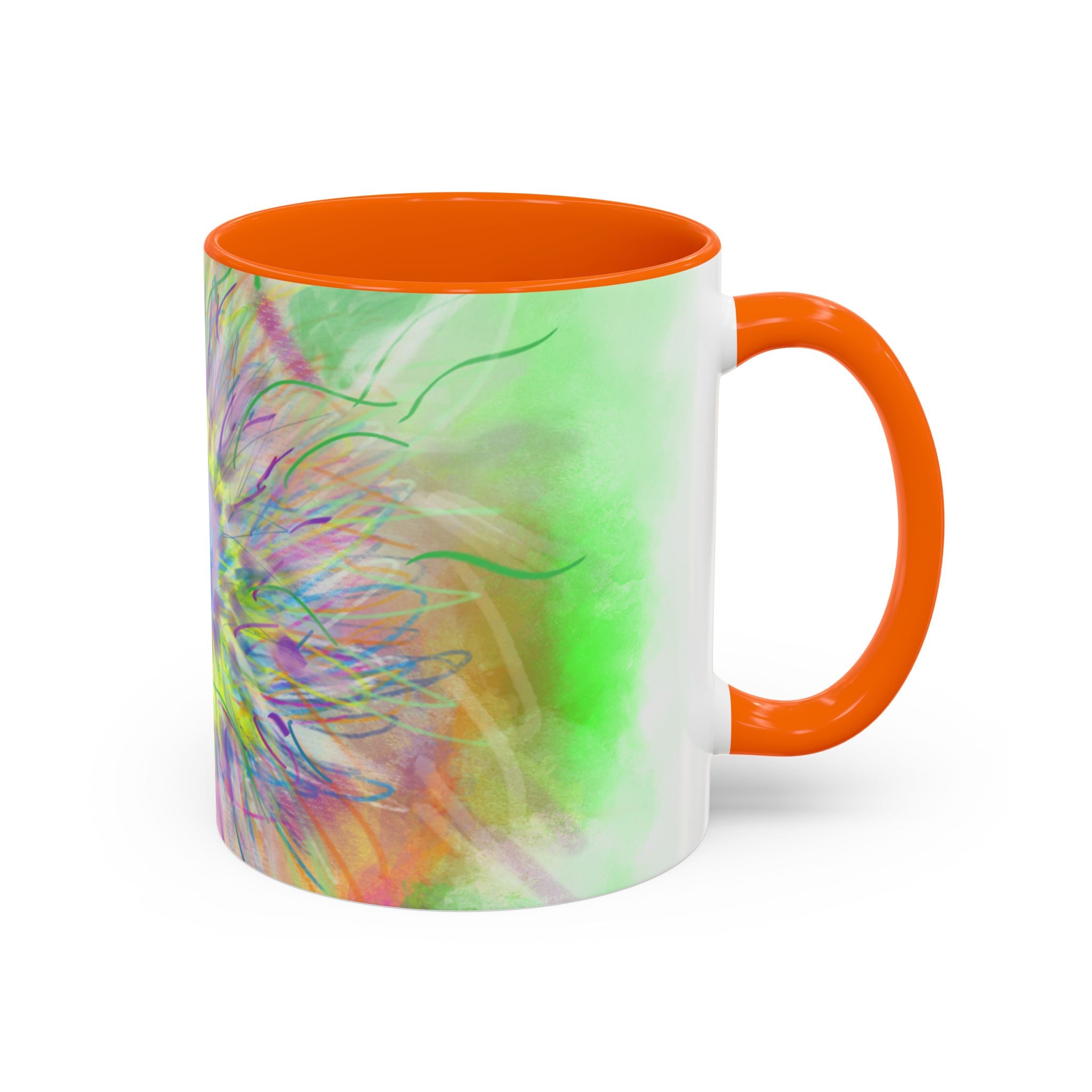 Colorful Sunflower Accent Coffee Mug — Pink Inner Artistic Floral Design (11/15 oz)