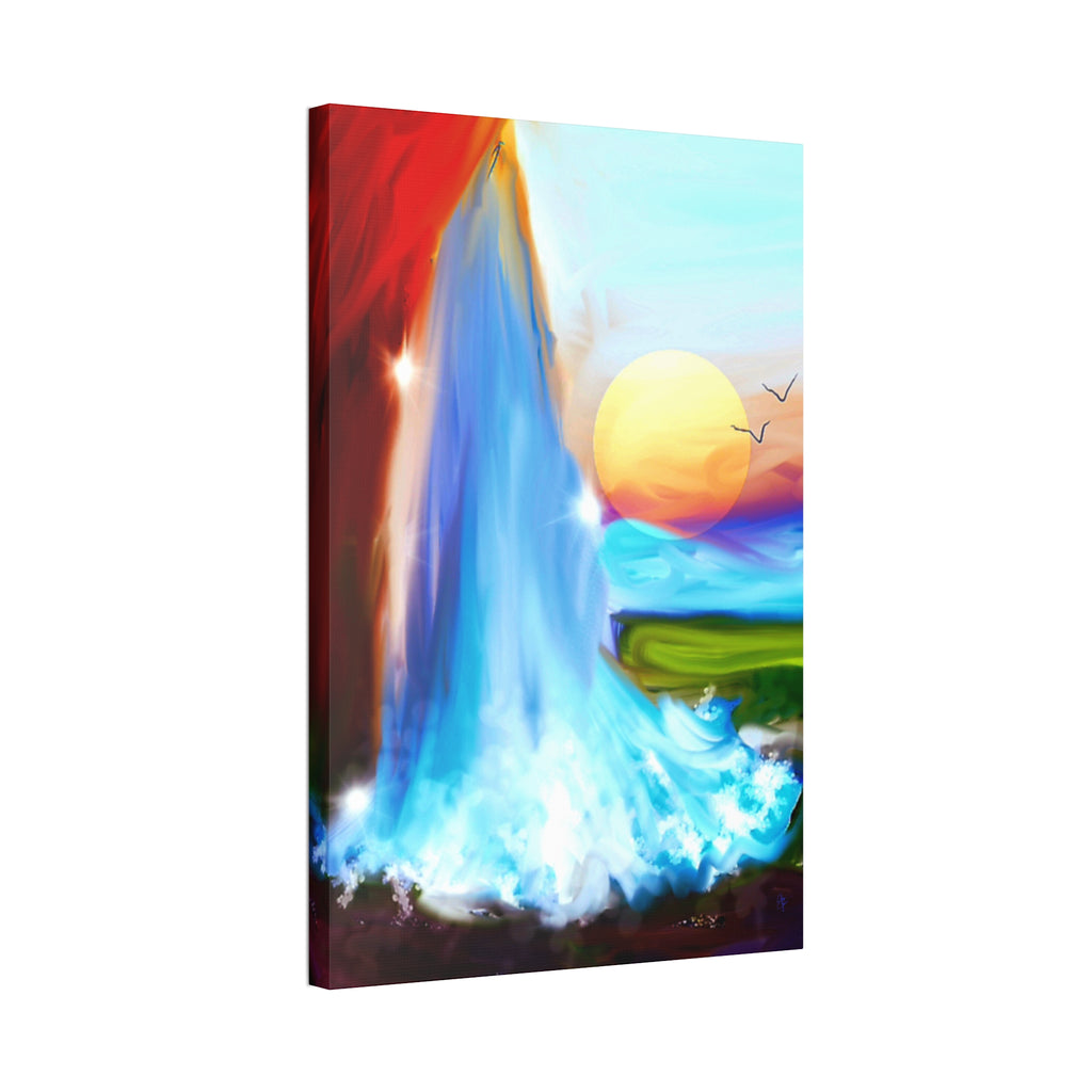 Waterfall Sunset Canvas Art – Vibrant Nature Wall Decor