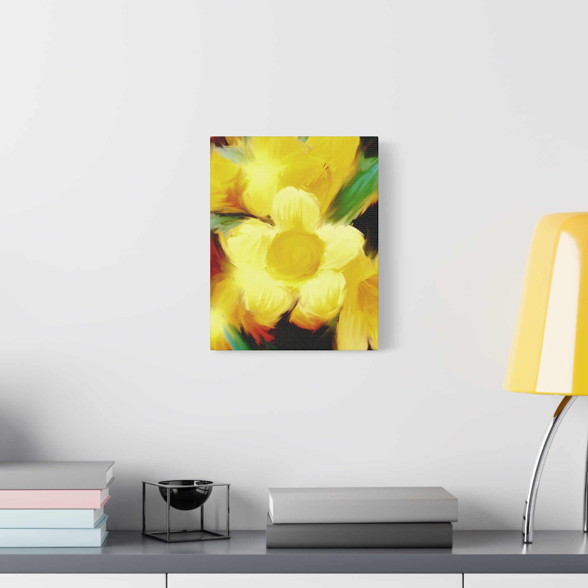 Yellow Floral Canvas Wall Art – Bright Sunflower-Style Painting, Matte Stretched Print