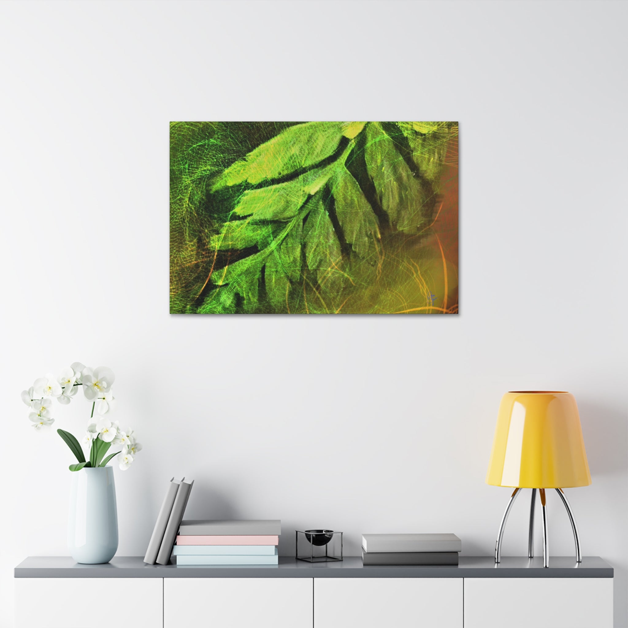 Botanical Leaf Art Canvas — Green Fern Stretched Canvas (1.5" Depth)