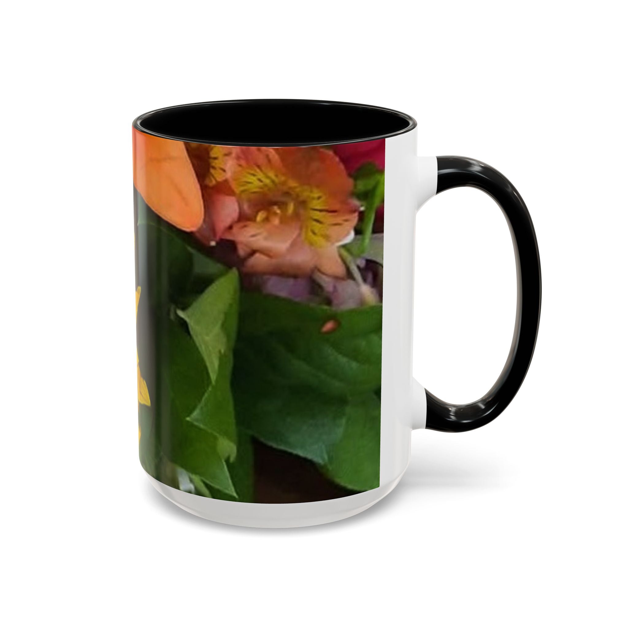 Sunflower & Peach Floral Accent Coffee Mug — Bright Botanical 11/15oz