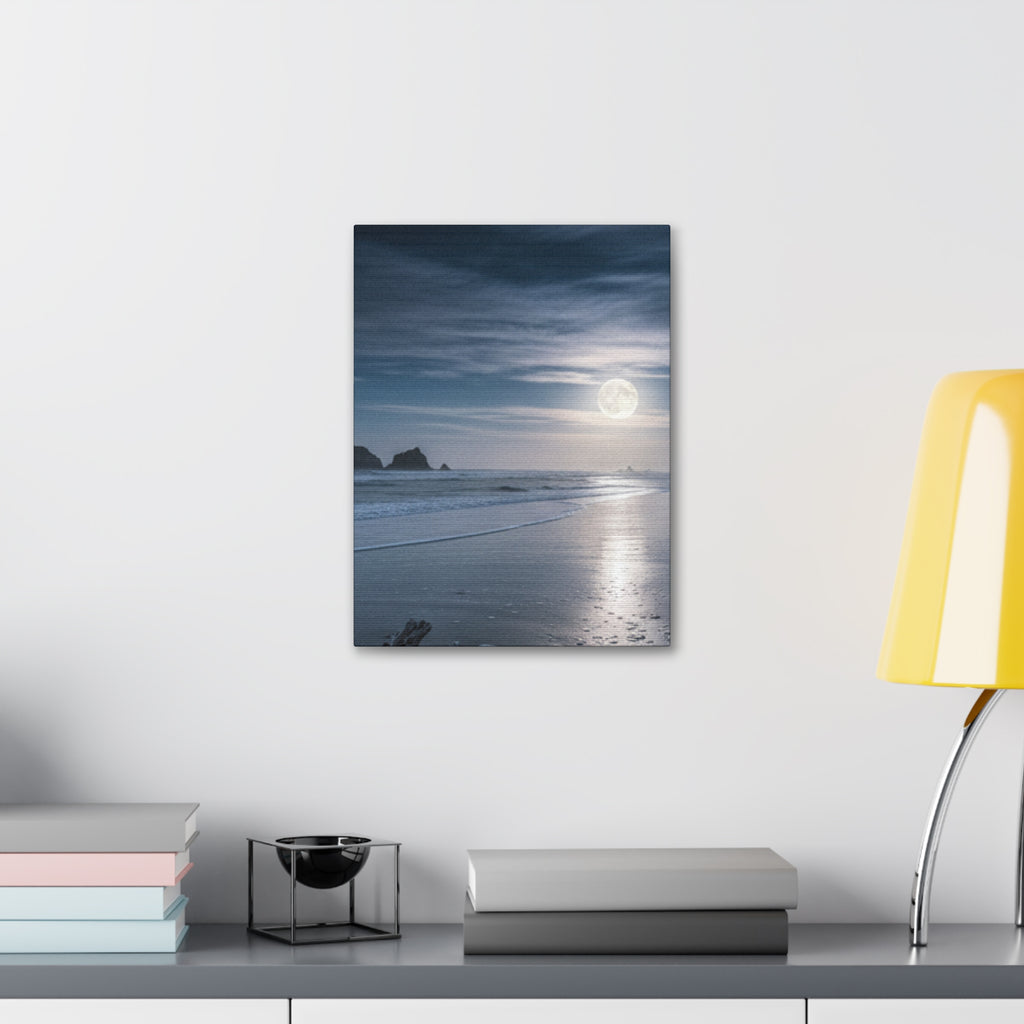 Moonlit Beach Canvas Wall Art — Tranquil Ocean Nightscape
