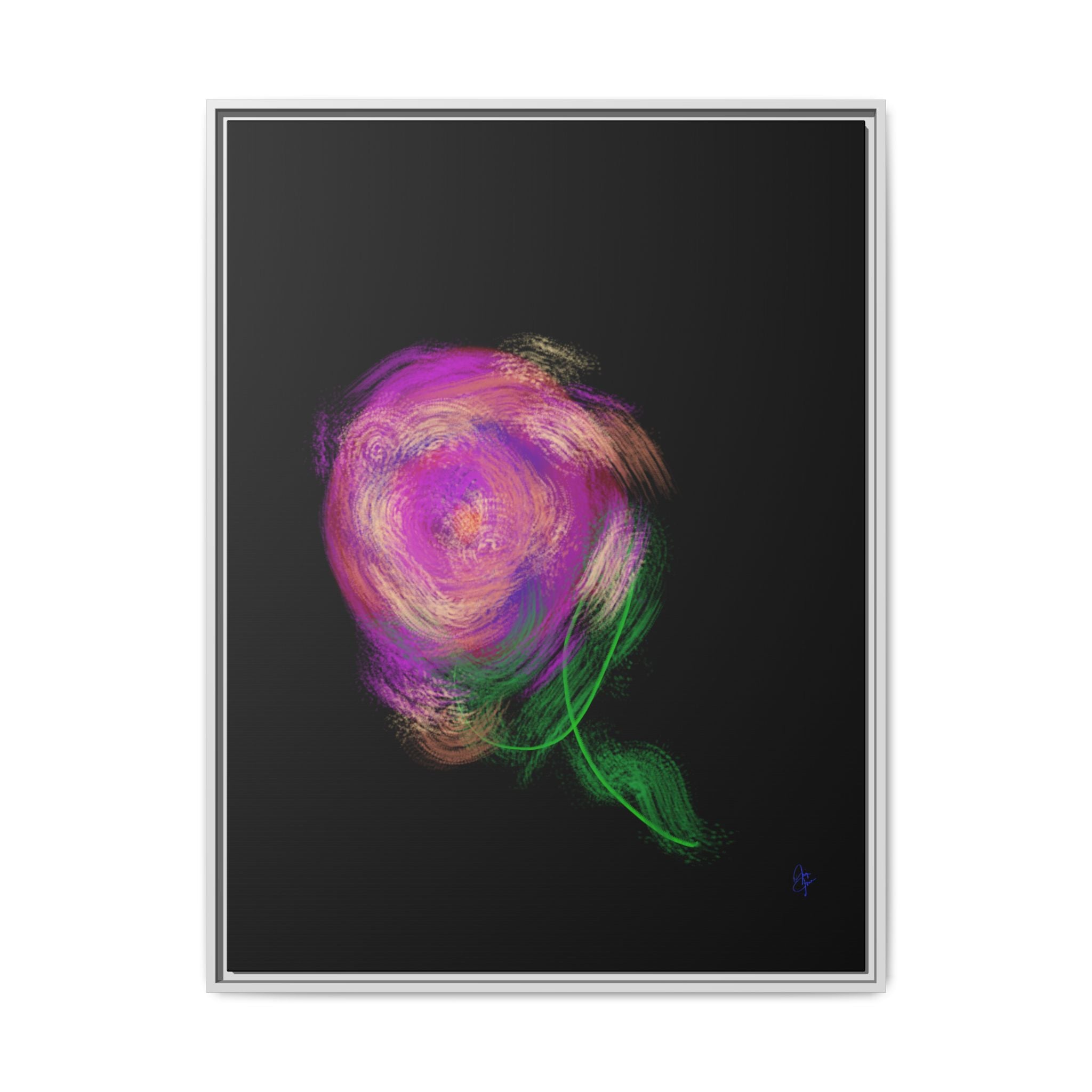 Abstract Rose Swirl Matte Framed Canvas — Multicolor Floral Wall Art