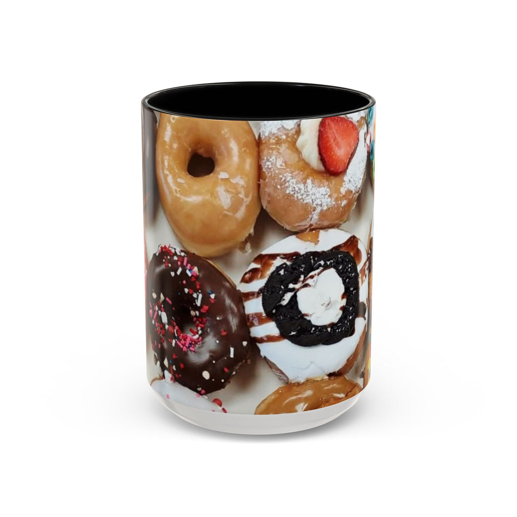 Donut Lover Accent Coffee Mug — Color Inside Rim & Handle, Photo-Print Assorted Donuts (11/15oz)