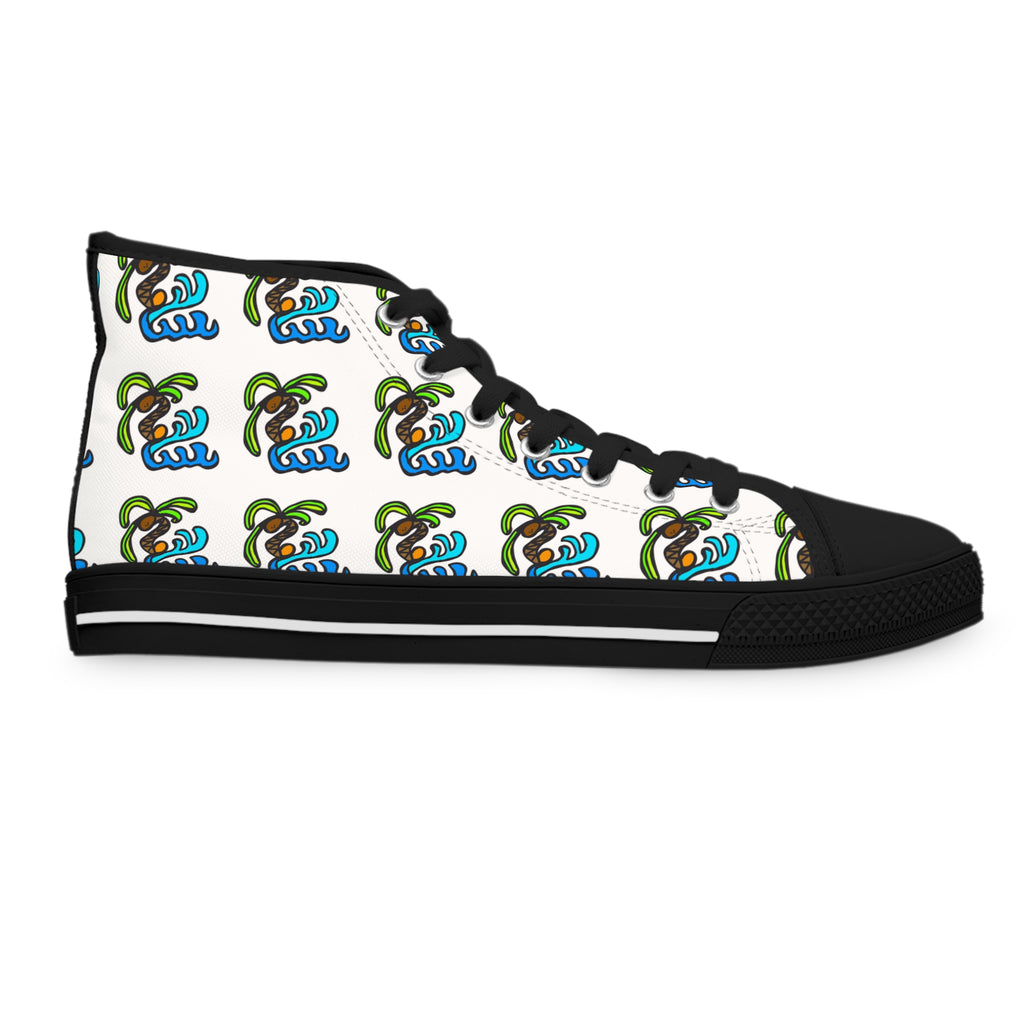 High Top Sneakers — Tropical Palm & Ocean Wave Pattern