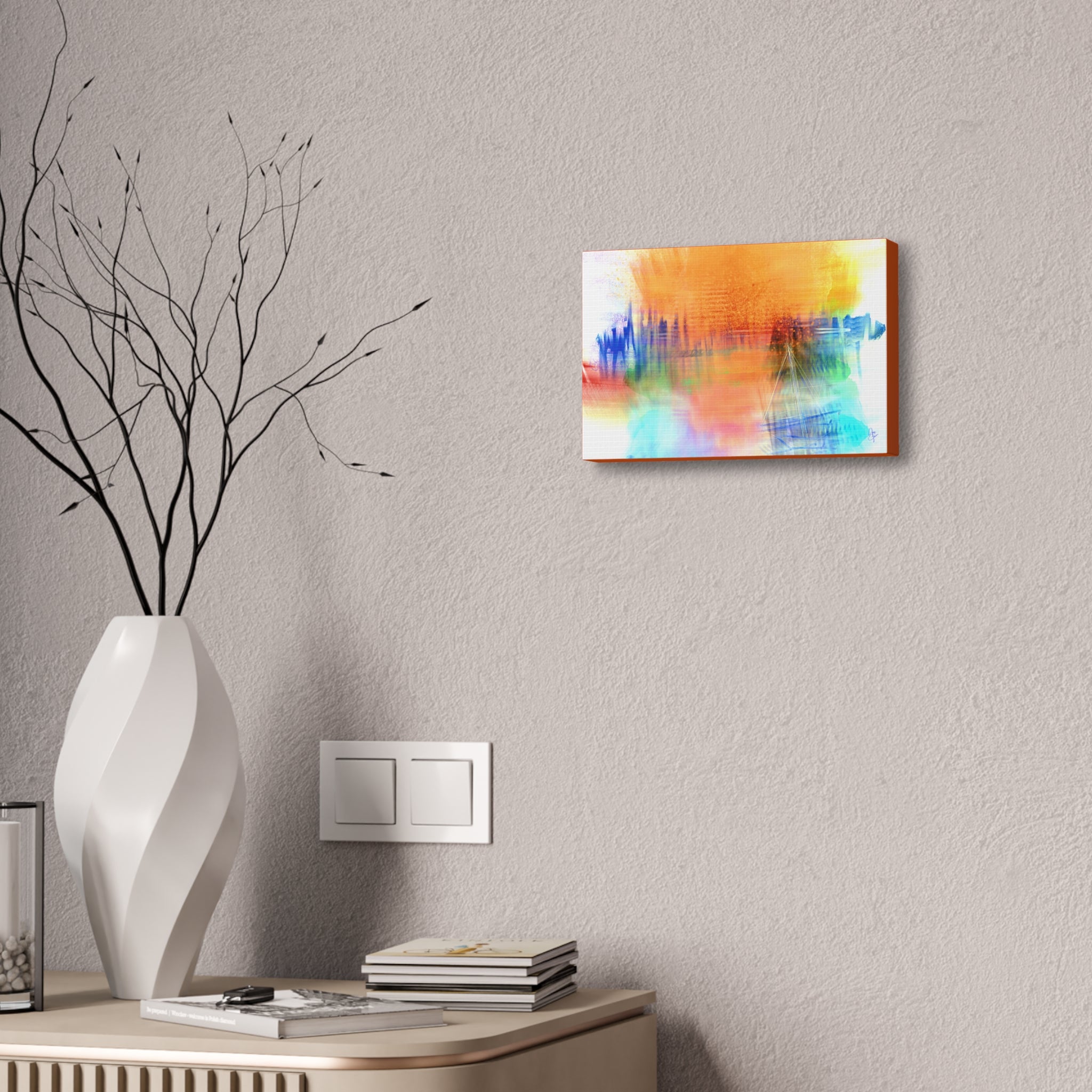 Abstract Color Burst Canvas — Vibrant Orange & Blue Stretched Wall Art
