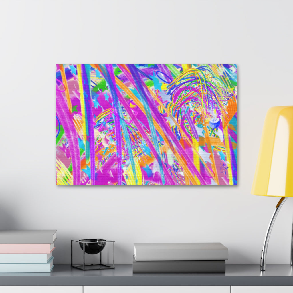 Vibrant Tropical Palm Abstract Canvas – Colorful 1.5" Stretched Wall Art