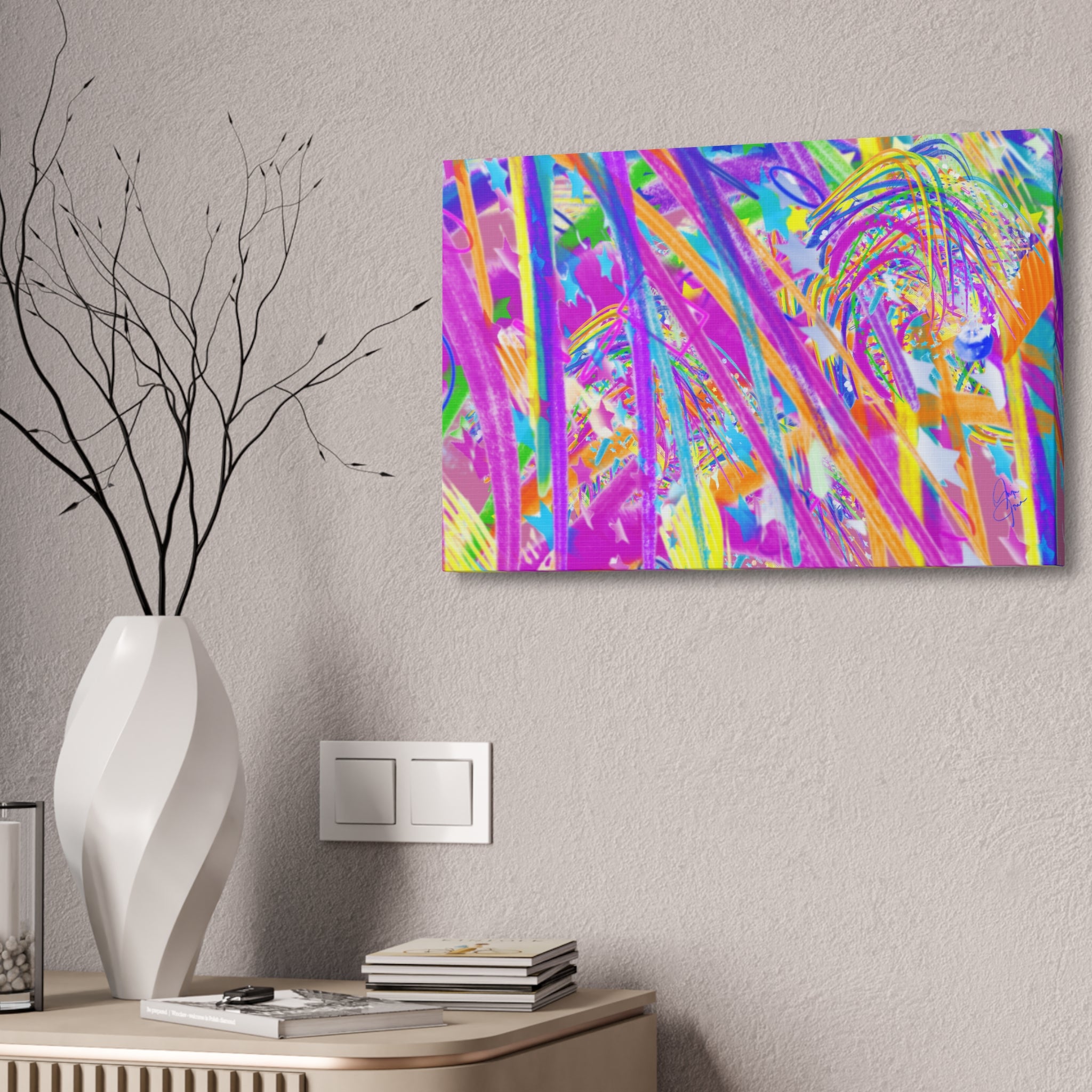 Vibrant Tropical Palm Abstract Canvas – Colorful 1.5" Stretched Wall Art
