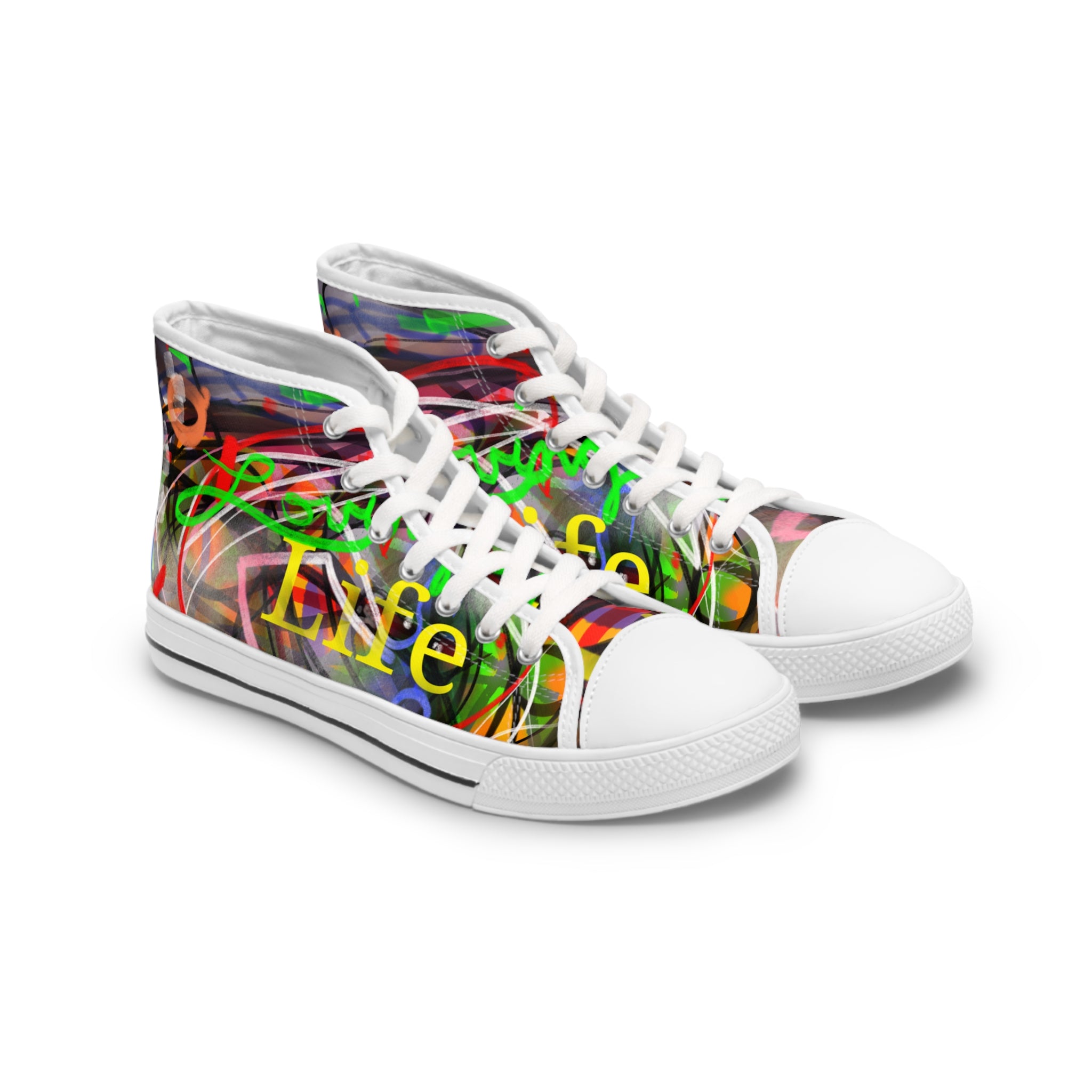 Women’s High Top Sneakers — Colorful Graffiti 'Life' Street Art Design