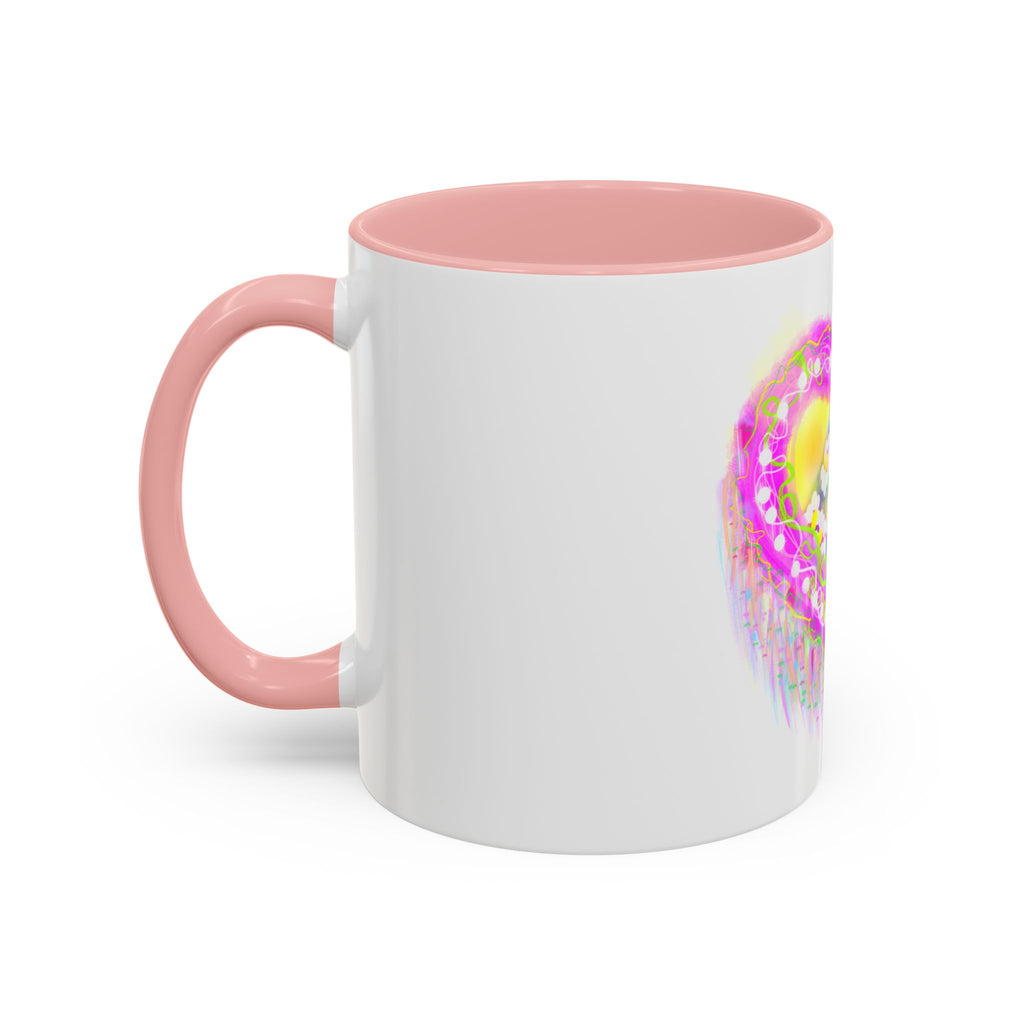 Pink Heart Floral Coffee Mug — Cute Pastel Accent Mug with Daisy Heart Design