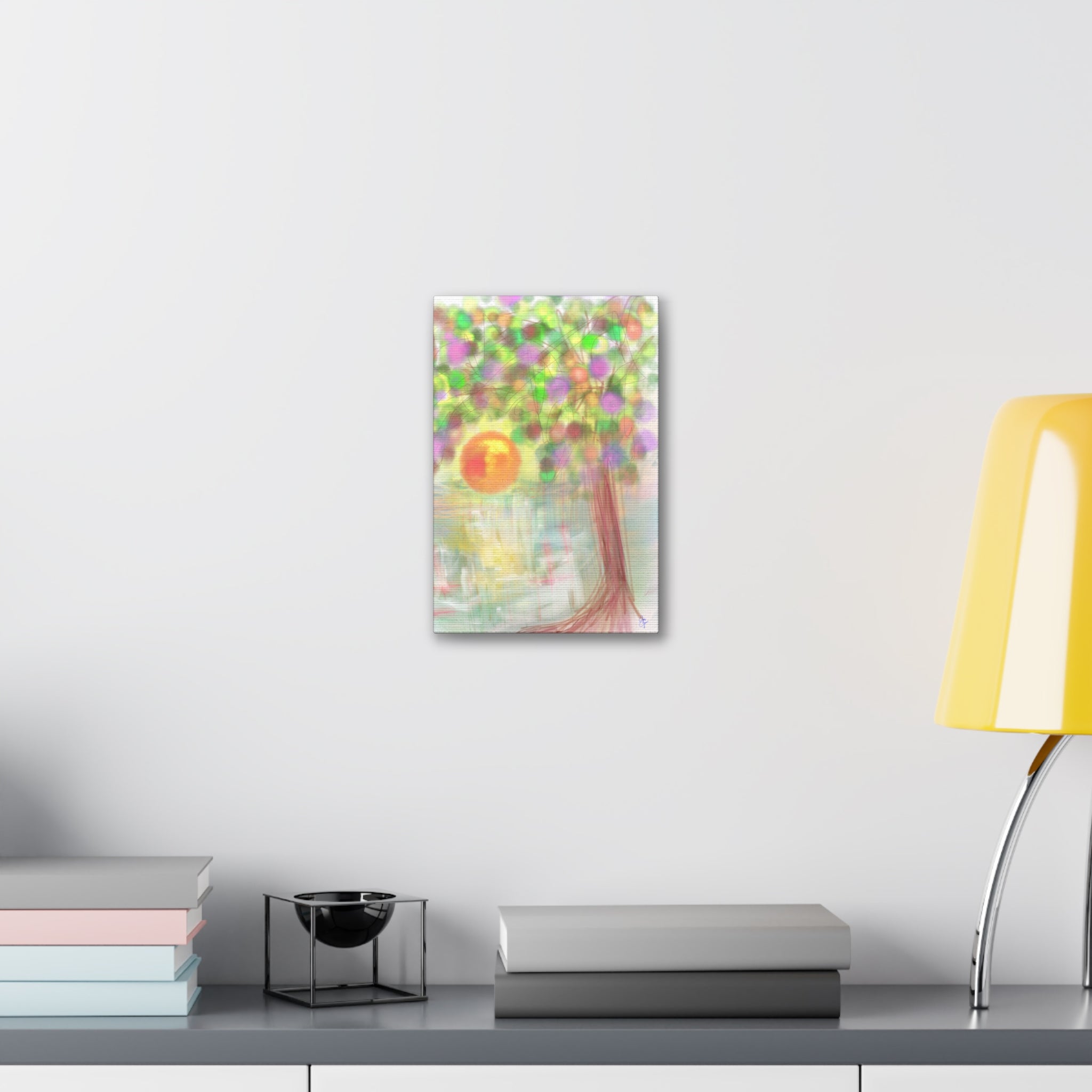 Canvas Art Print — Colorful Abstract Tree with Sun, Stretched Canvas 1.5"