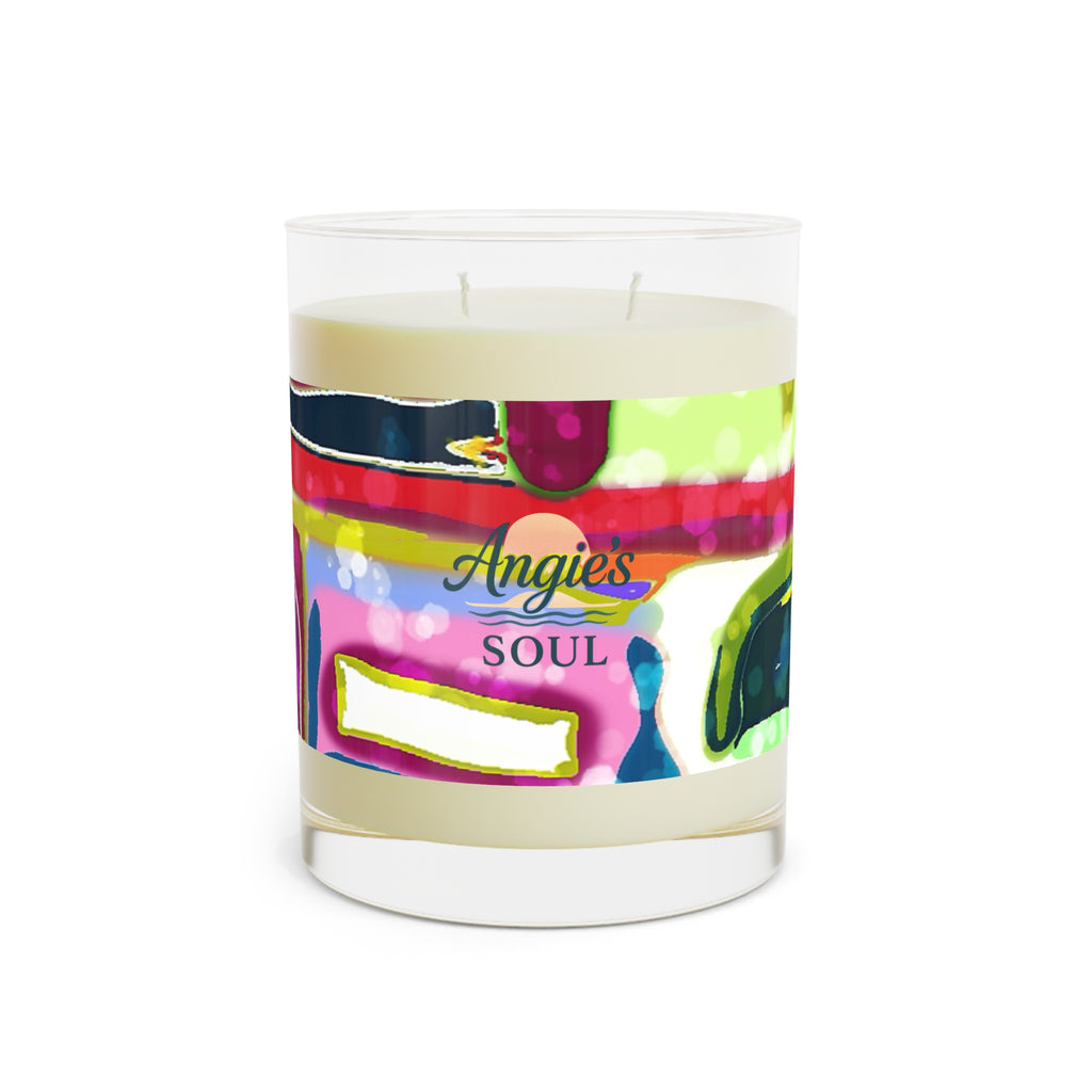 11oz Scented Candle — "Angie's Soul" Colorful Abstract Glass Jar