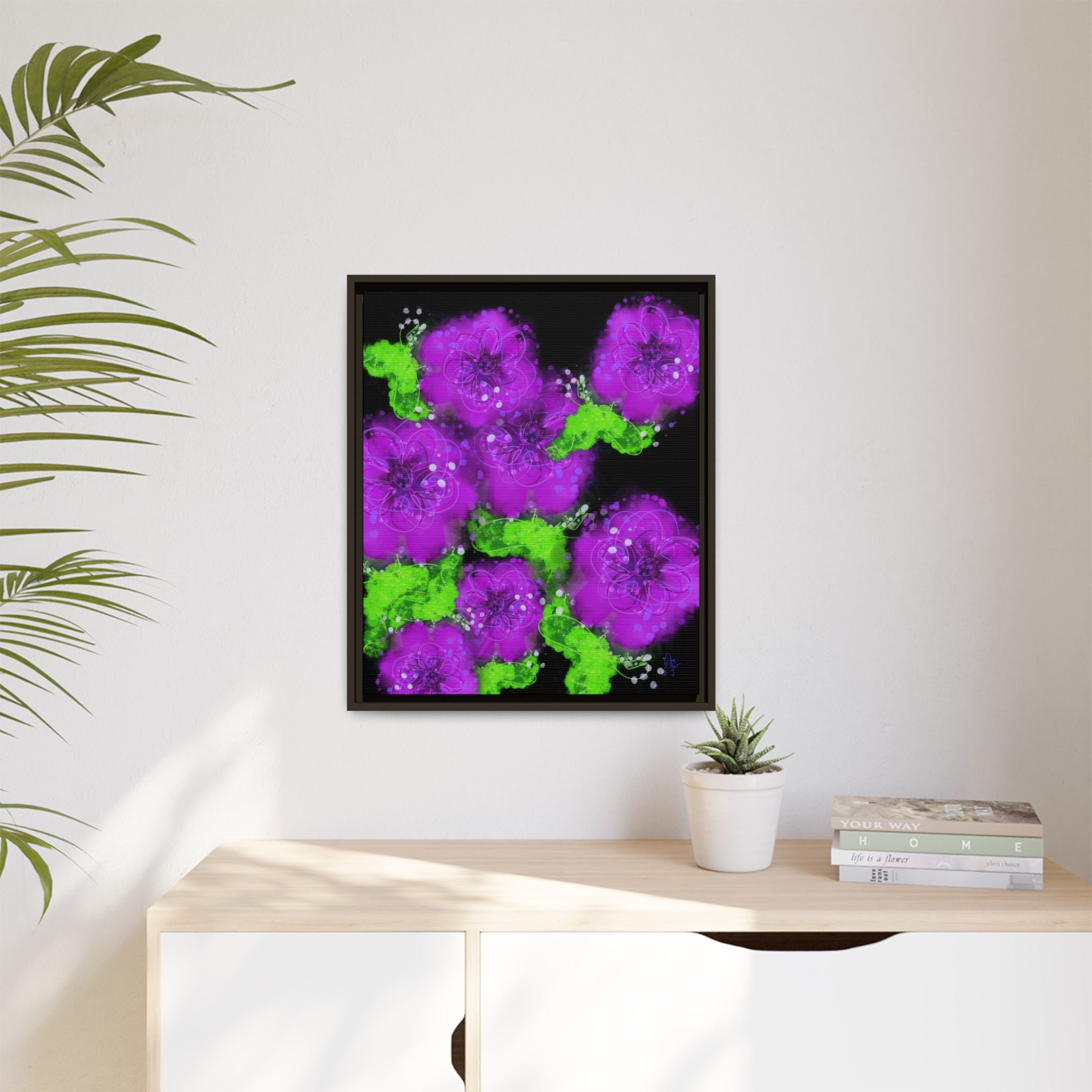 Framed Floral Canvas Print — Matte Multi-Color Blooms Wall Art