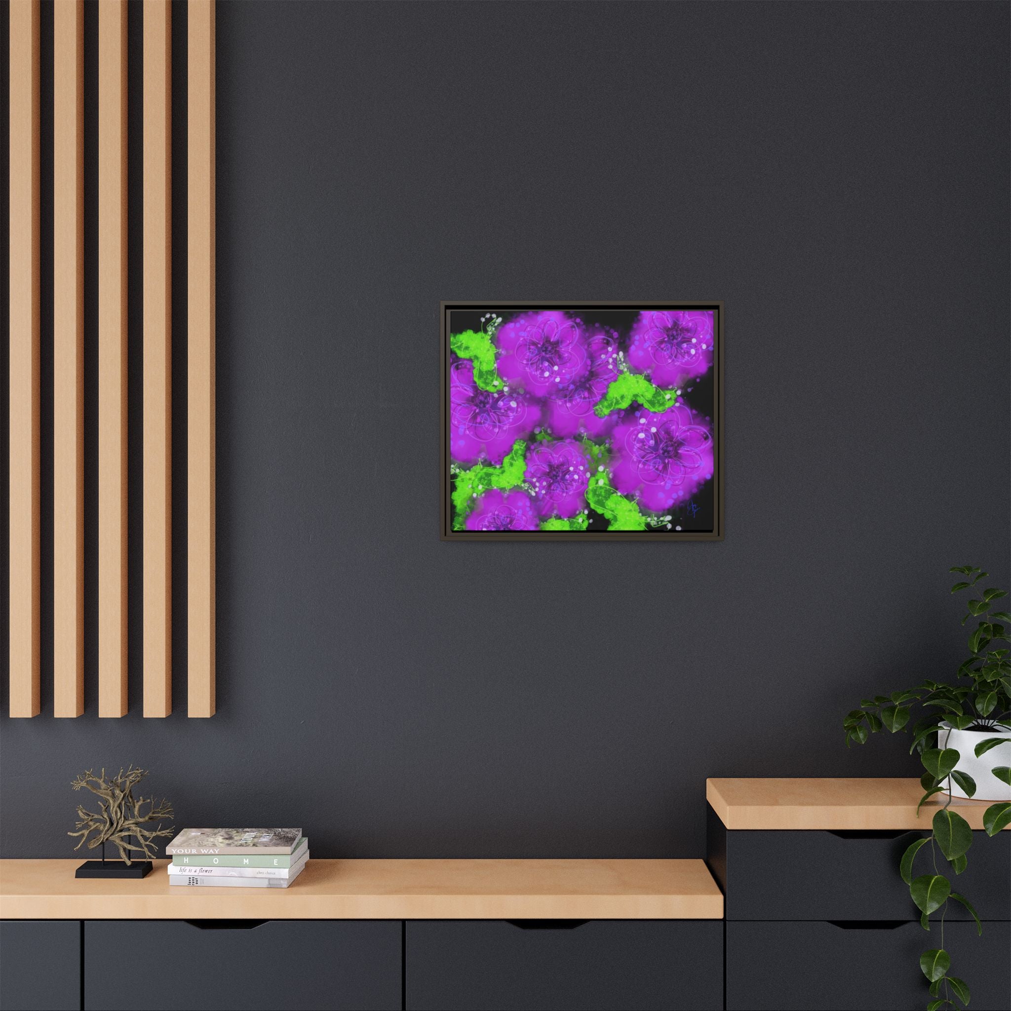 Framed Floral Canvas Print — Matte Multi-Color Blooms Wall Art