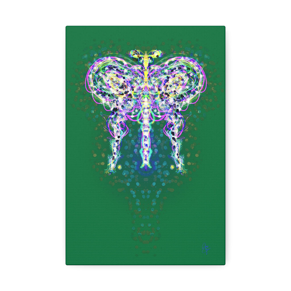 Butterfly Energy Canvas Print — Abstract Neon Butterfly Wall Art on Green