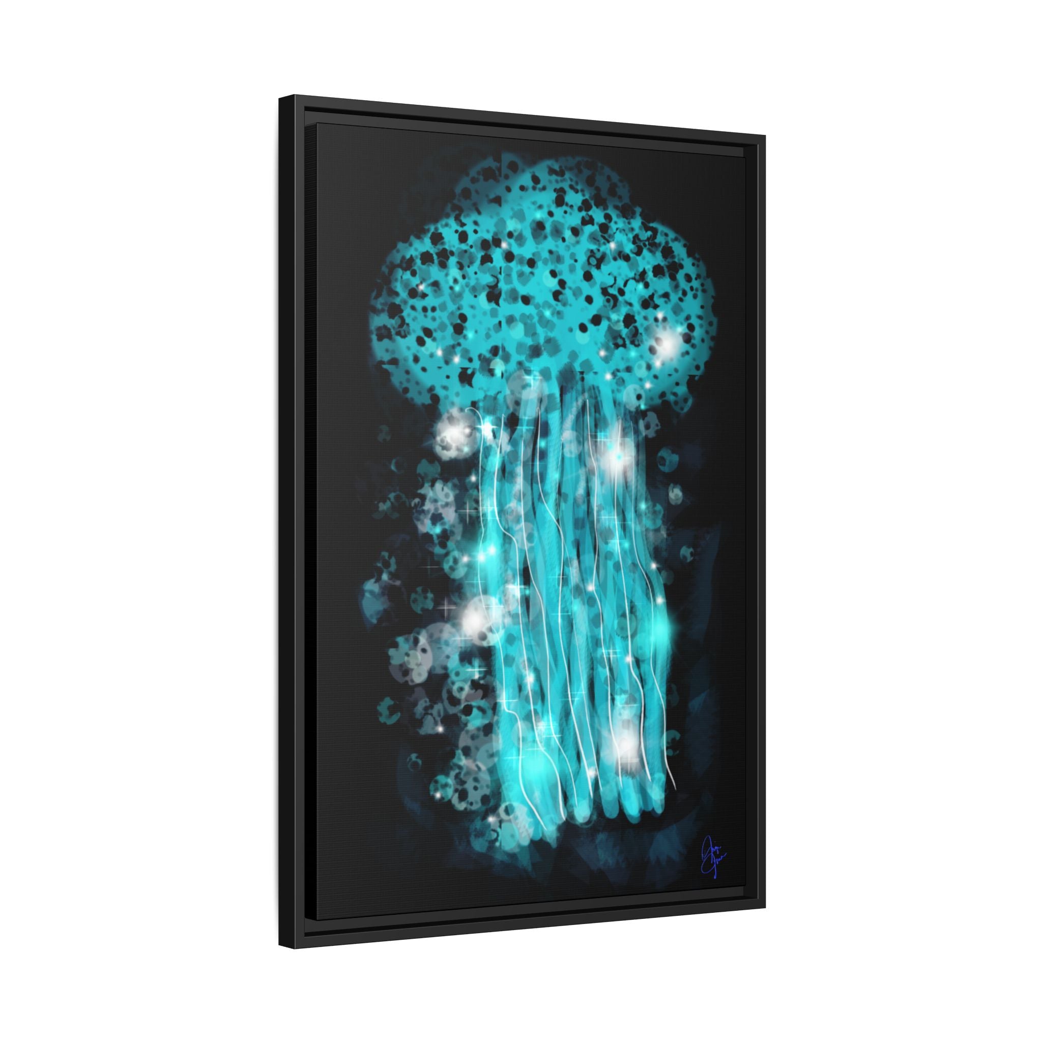 Glowing Jellyfish Art Print — Framed Matte Canvas
